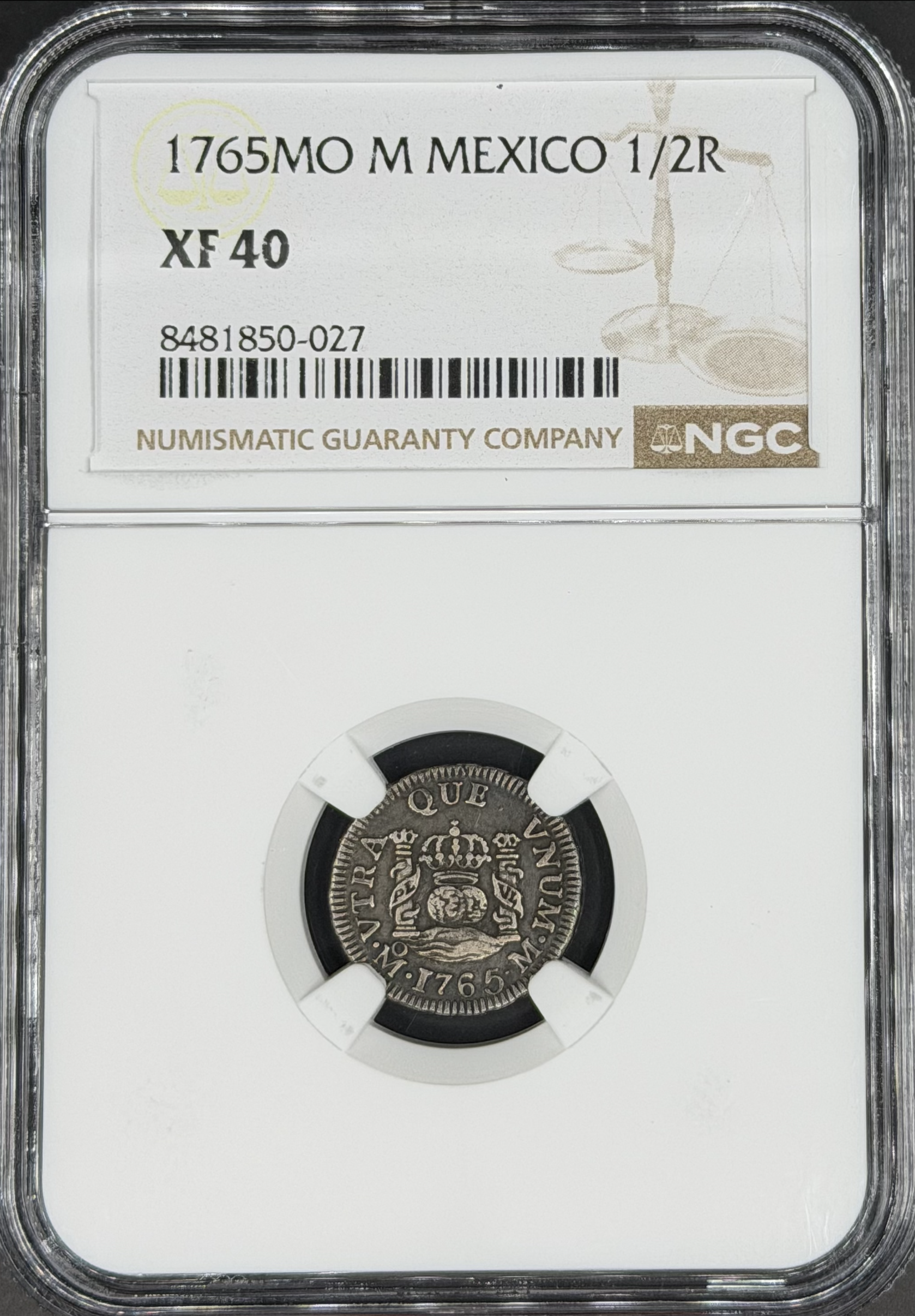 1765 Mo-M 1/2 Real Pillar Minor Spanish Colonial Mexico NGC XF-40 *U.S. Legal Tender*