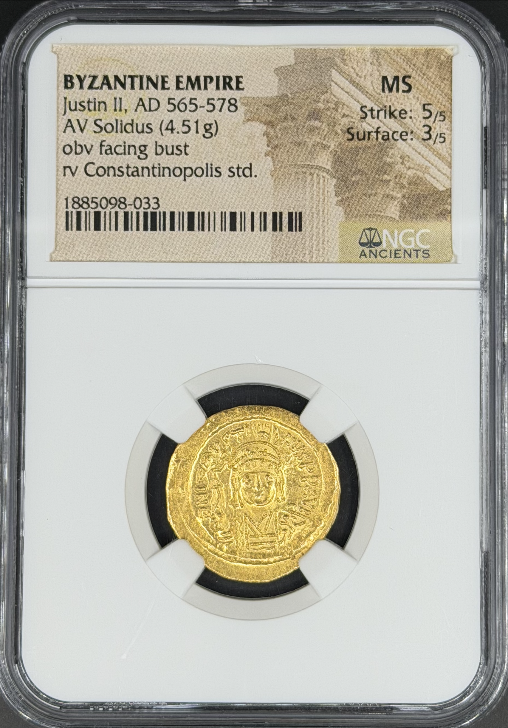 Byzantine Empire (565-578 AD) Justin II AV Solidus NGC MS 5/3