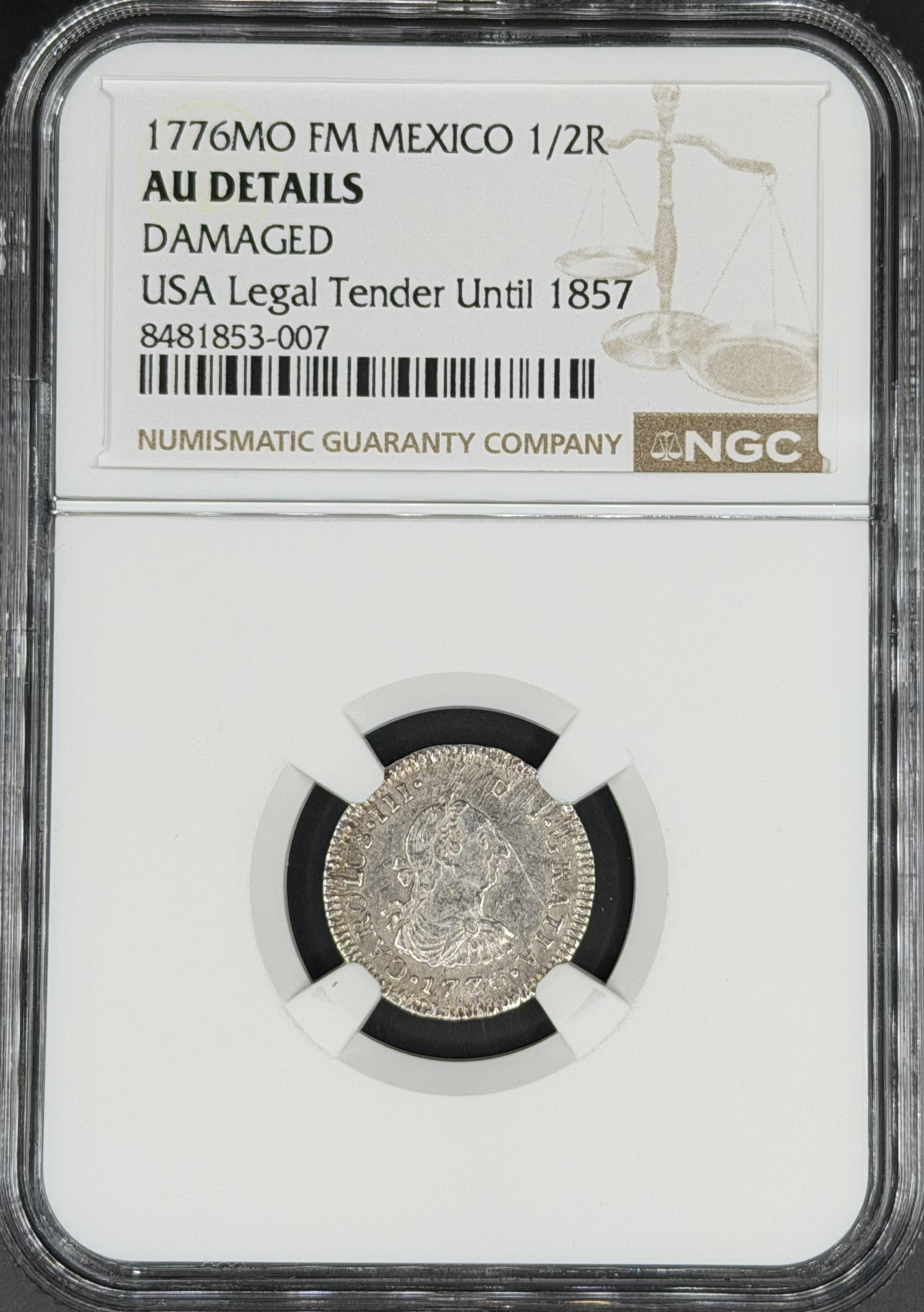 1776 Mo-FM 1/2 Real Spanish Colonial Mexico NGC AU *U.S. Legal Tender*