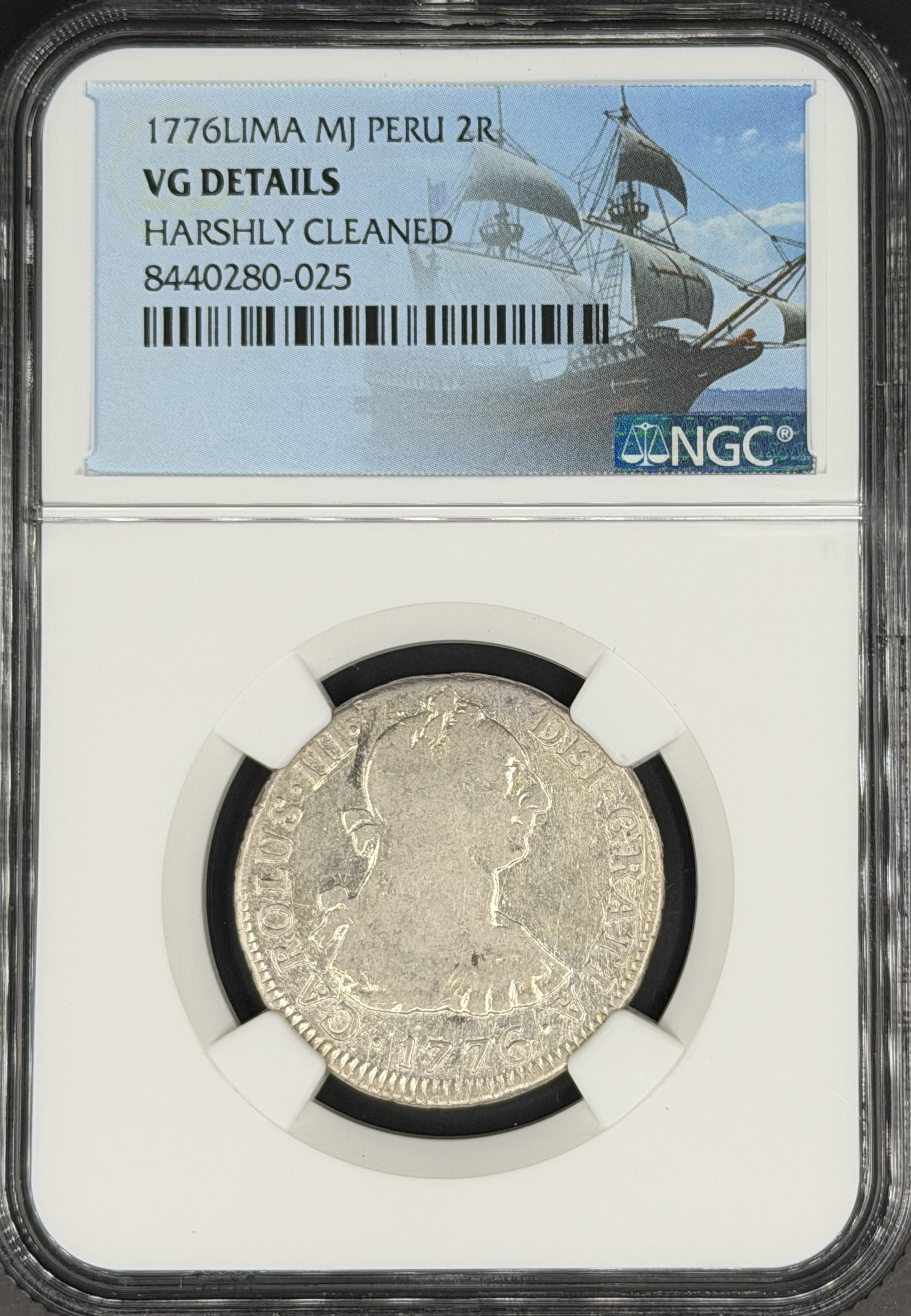 1776 L-MJ 2 Reales Spanish Colonial Peru, Lima NGC VG *U.S. Legal Tender*