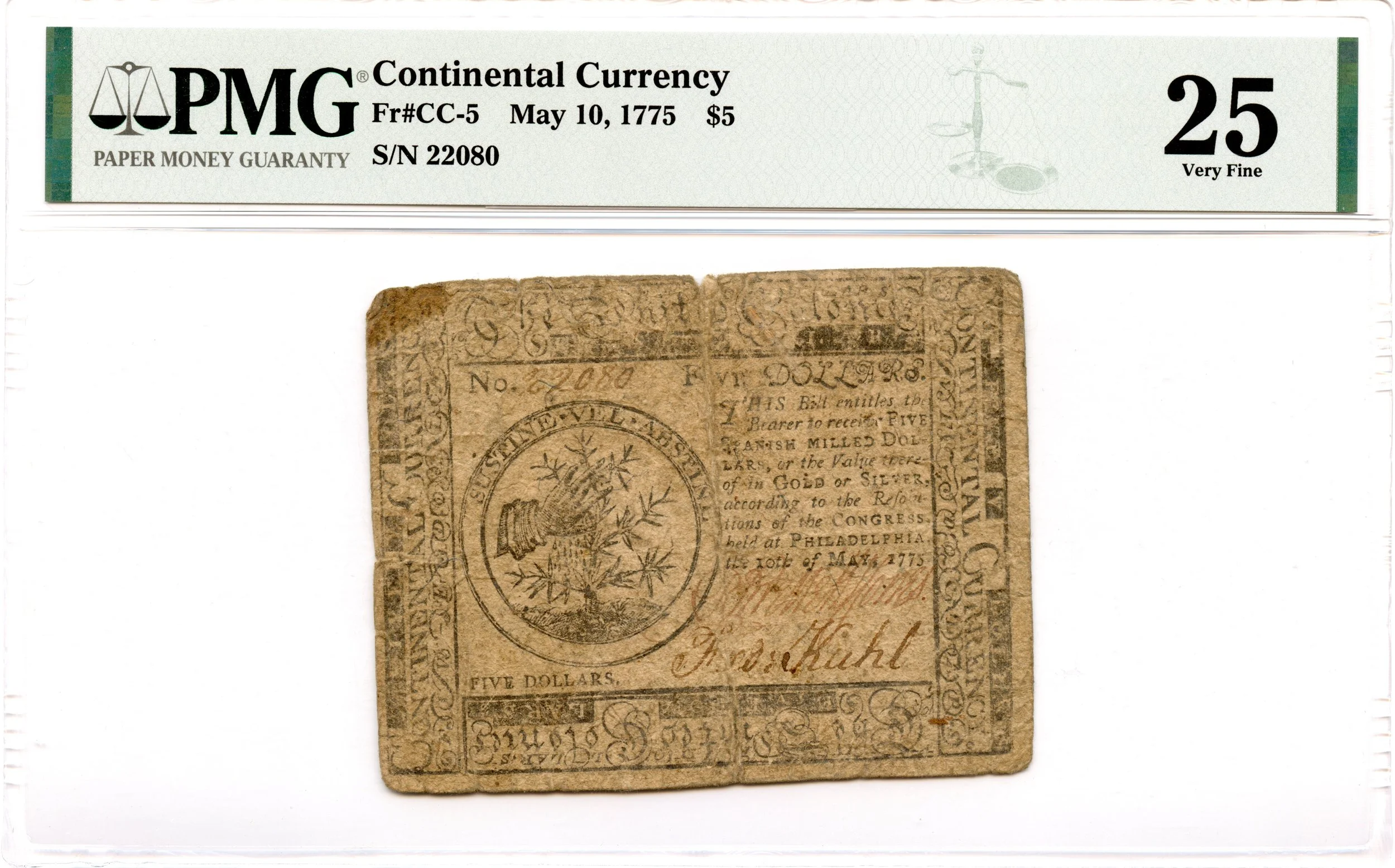 Continental Currency Fr#CC-5 May 10, 1775 $5 PMG VF-25 *First Issue*