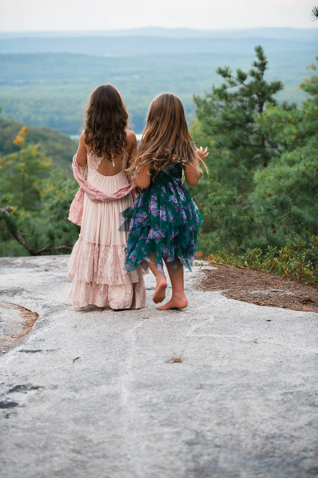 girls in dresses on a mountain