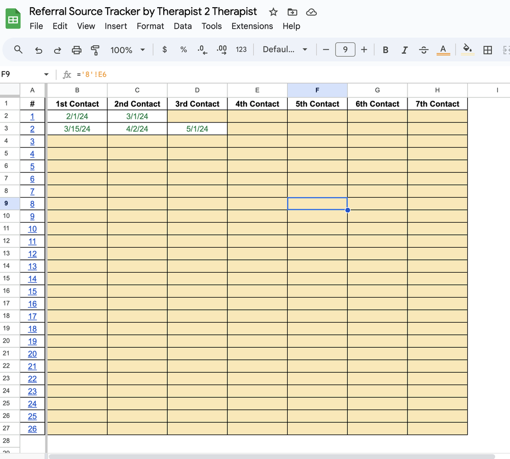Tax Deduction Spreadsheet Tracker — Therapist 2 Therapist