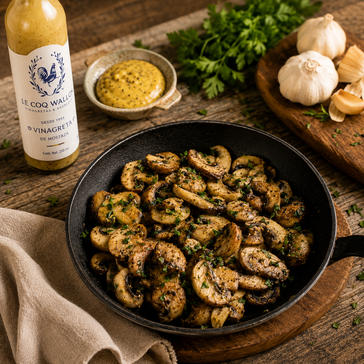 Champiñones Salteados con Vinagreta de Mostaza