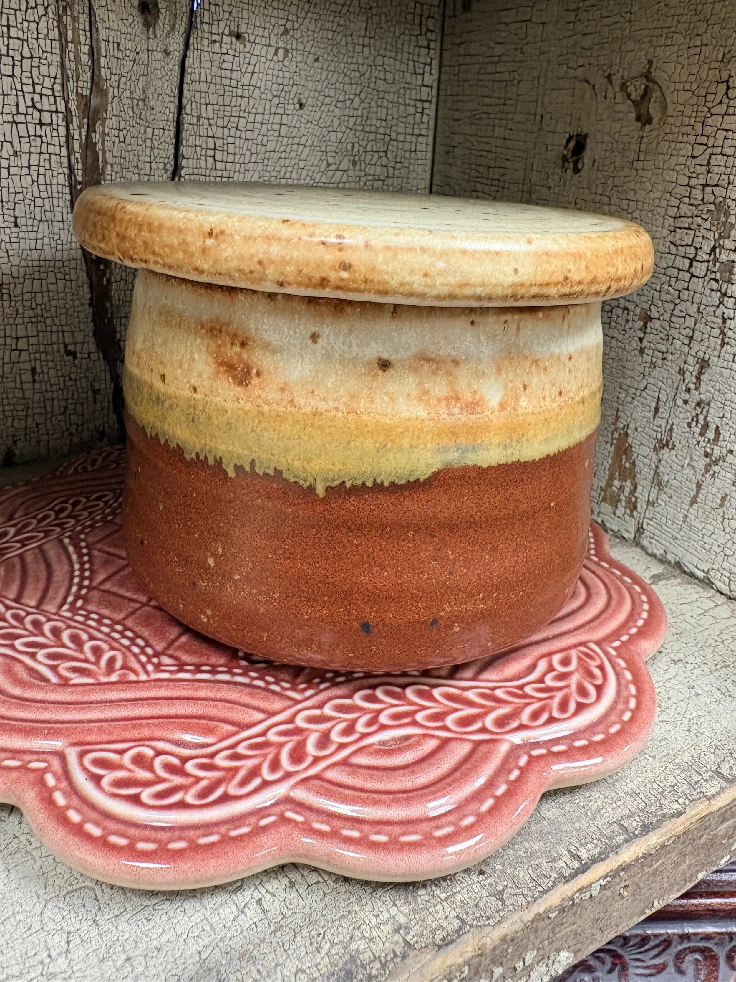 Rustic Ceramic French Butter Keeper | Marked on Bottom