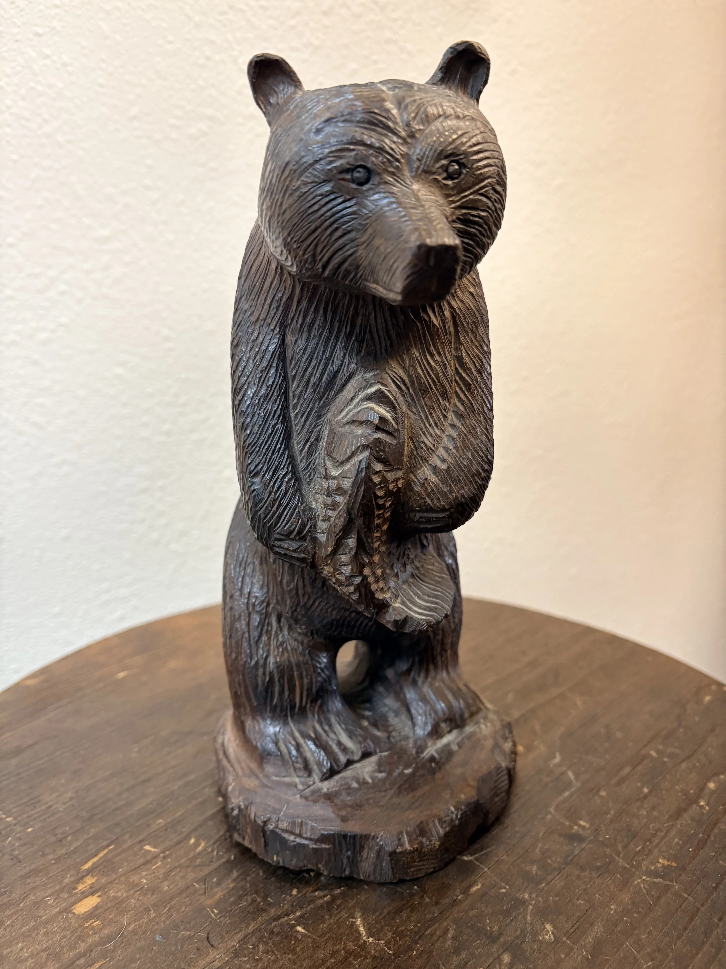 Handcrafted Wooden Bear with Fish Sculpture | Really Nice