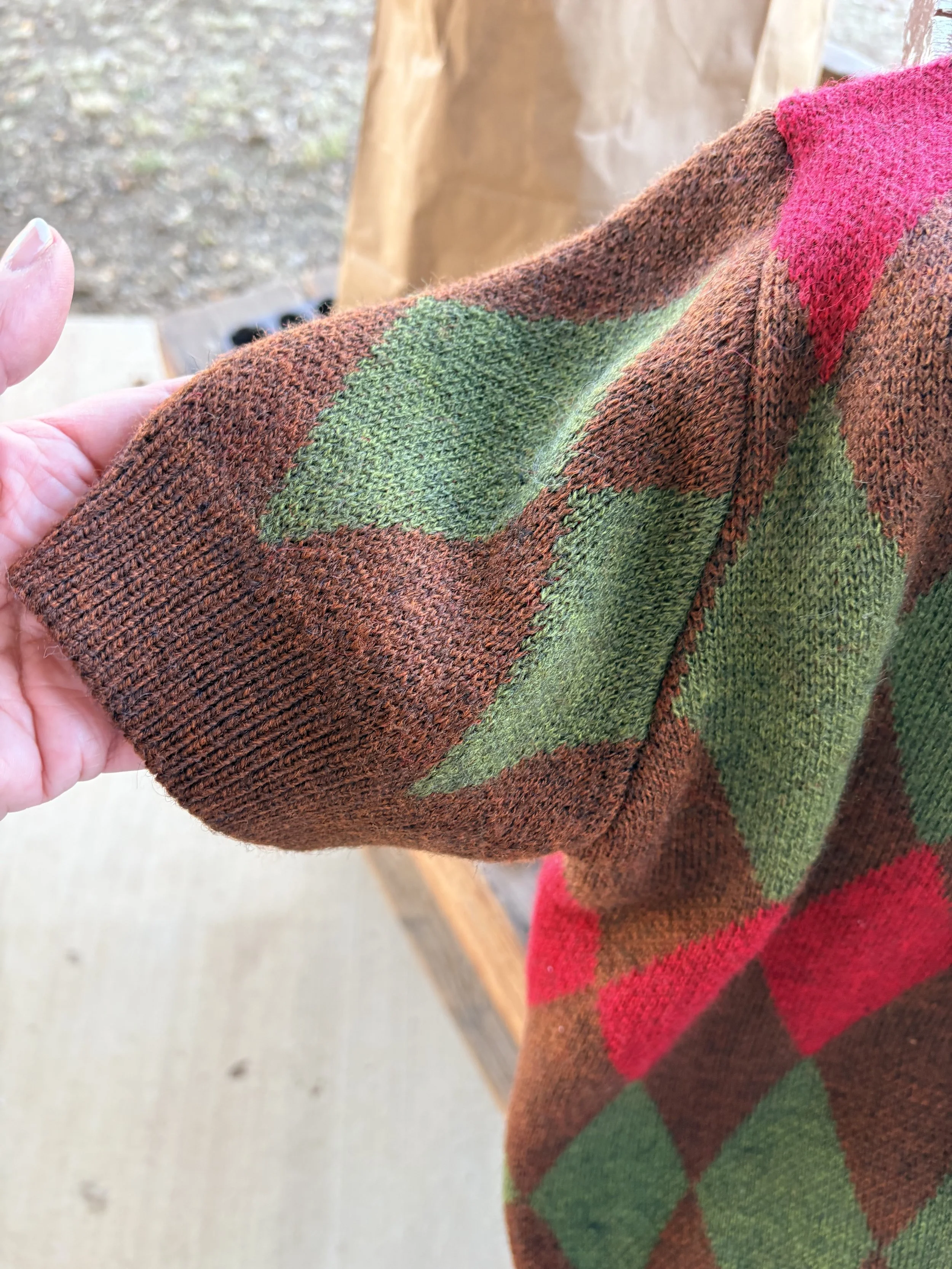 Zara Argyle Knit Polo Sweater