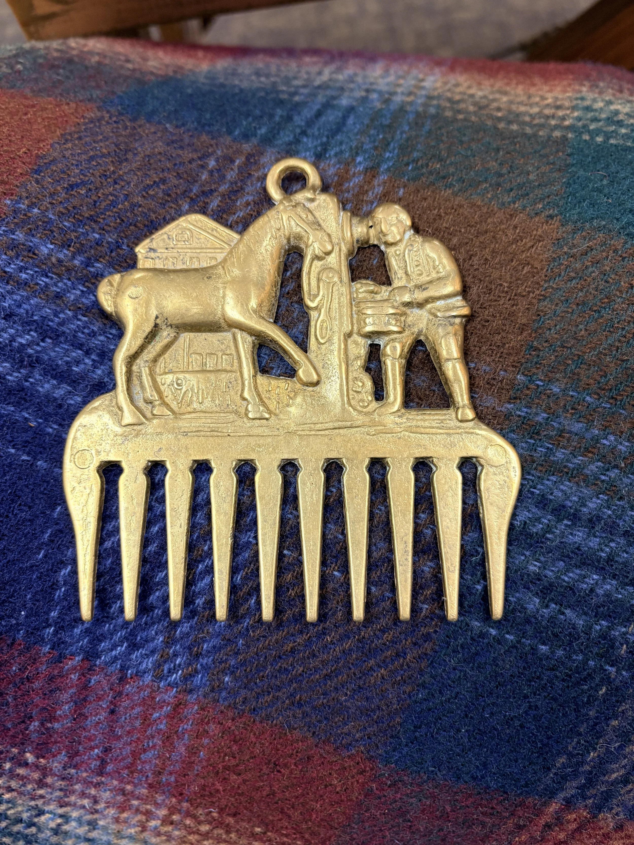 Vintage Brass Horse Comb with Figural Motif | Horse Grooming