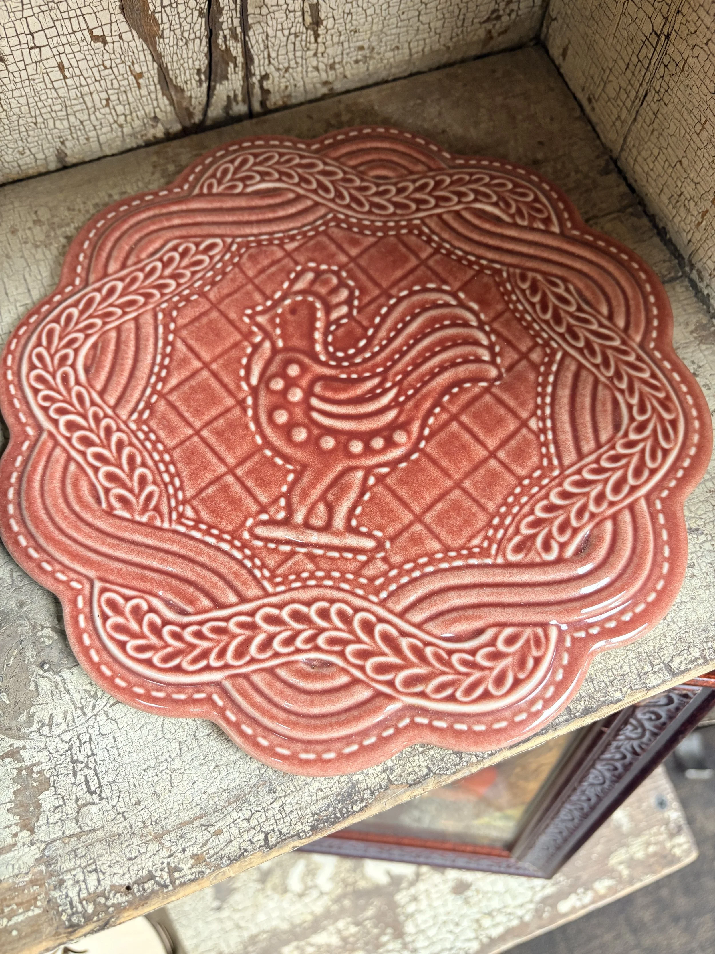 Longaberger Red Rooster Pottery Trivet | Hot Plate