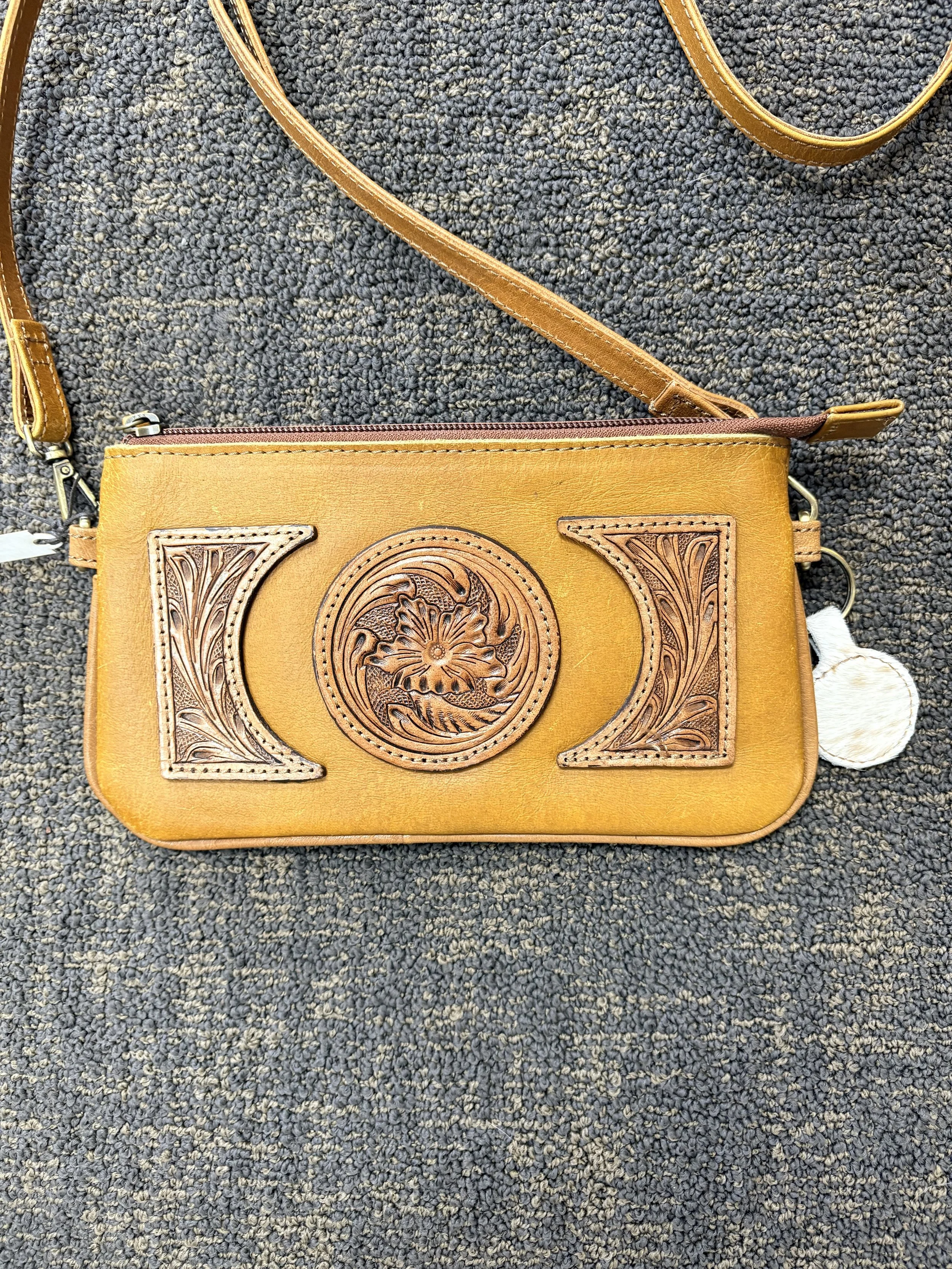 Vintage Ammi & Abba Crossbody Leather Tooled Purse