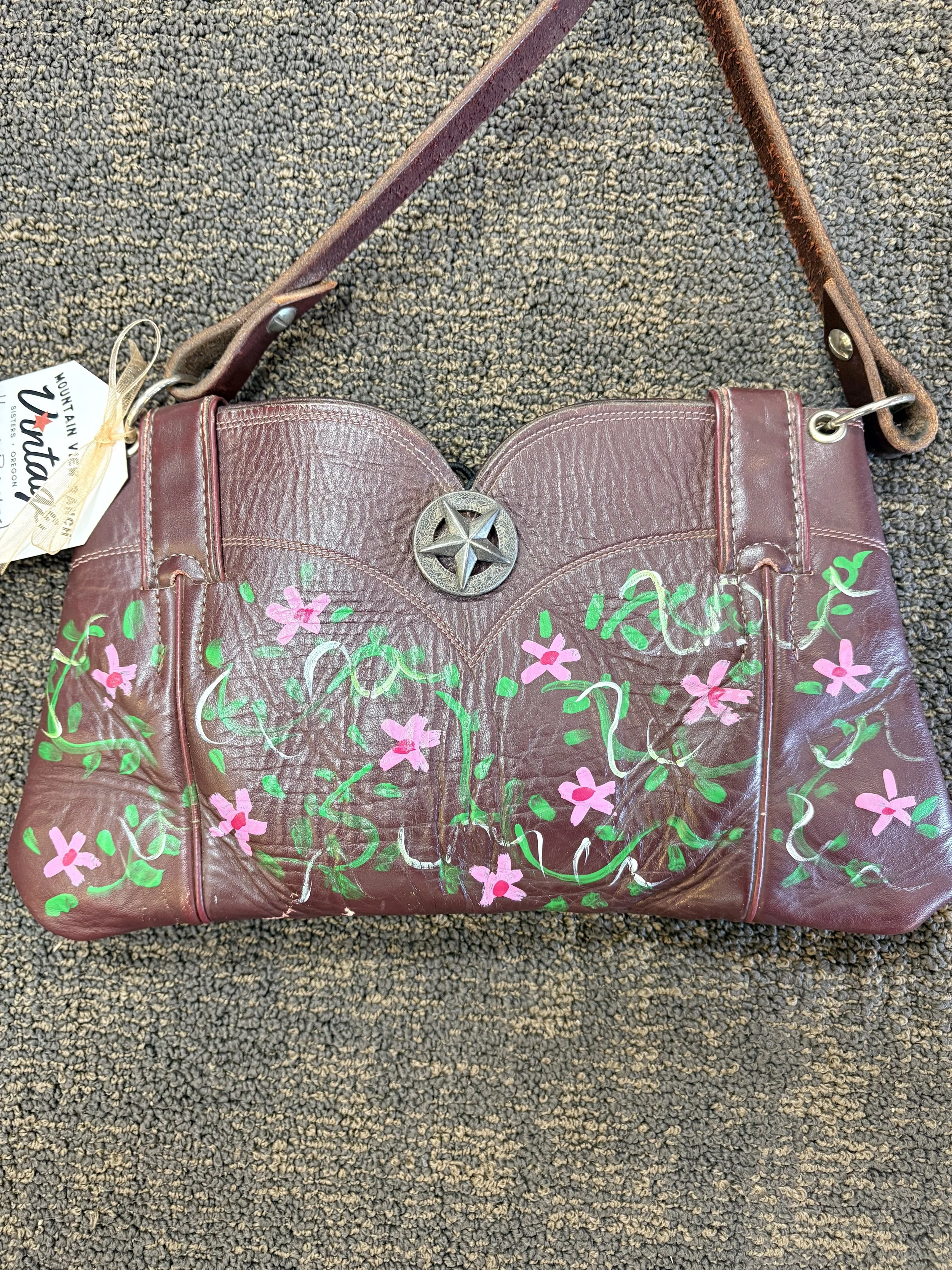 Custom Justin Boot Crossbody Purse with Painted Flowers