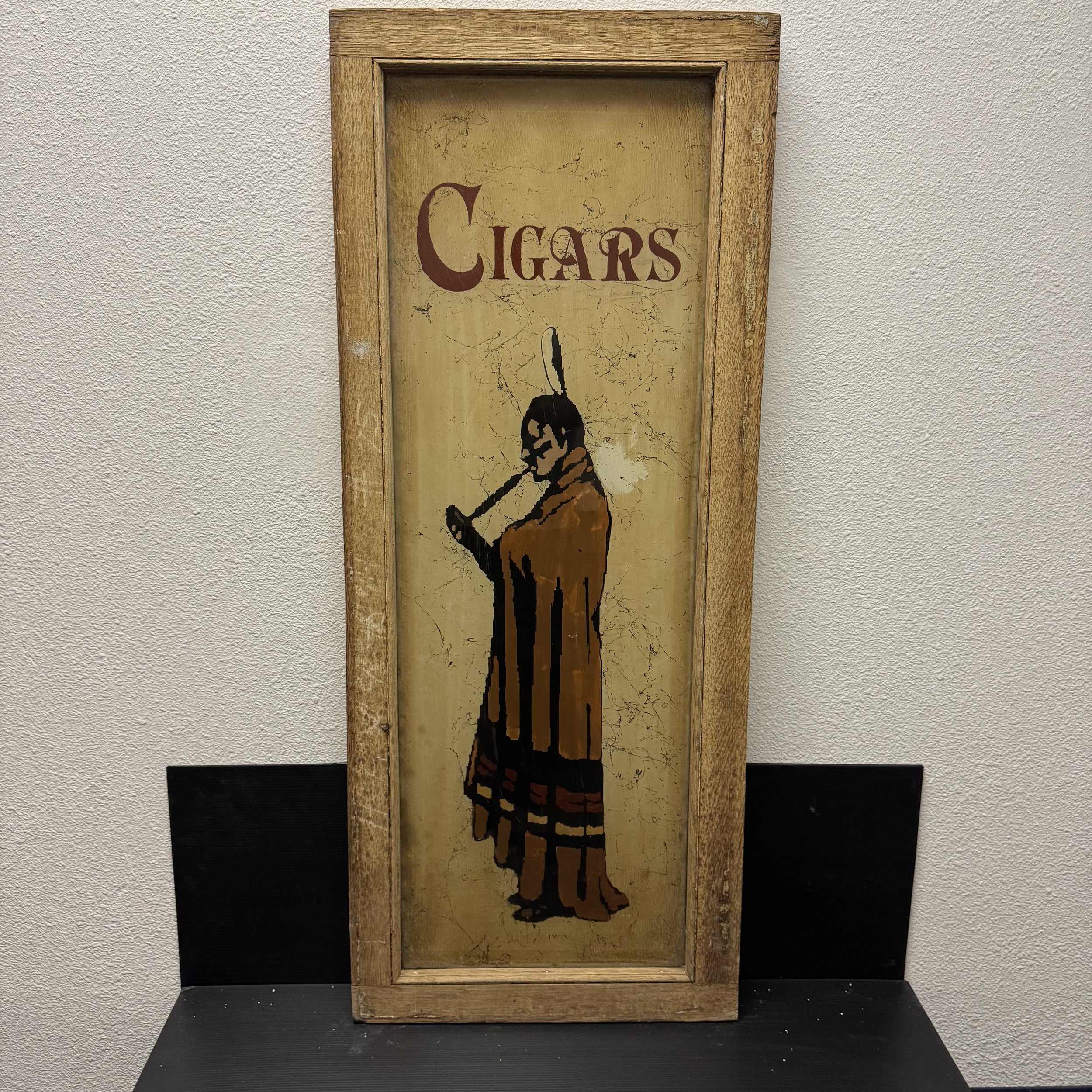Vintage Hand Painted Indian Cigars Window | Mahogany