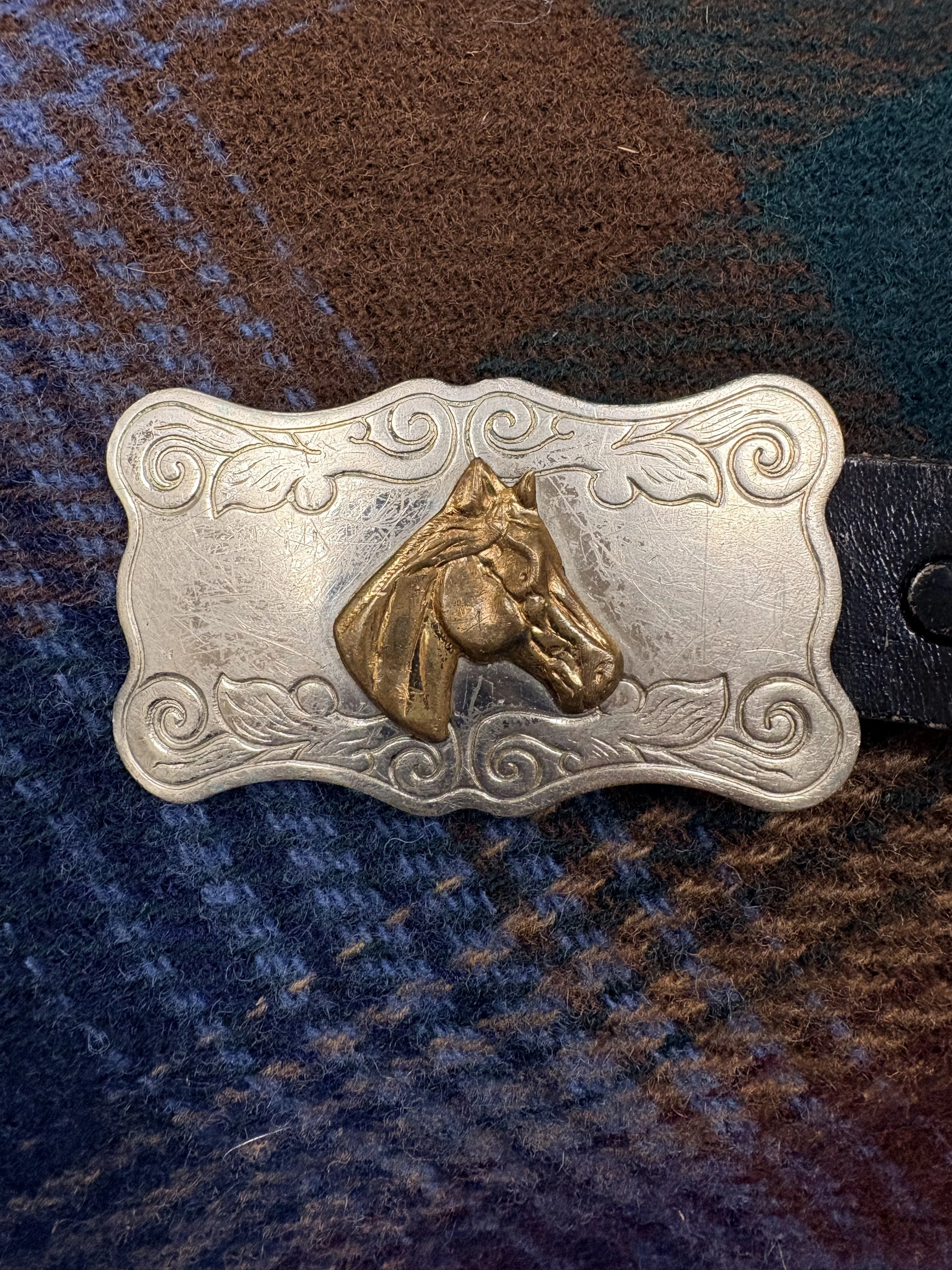 Chambers Belt Co Black Leather Horse Buckle Belt | Size 30