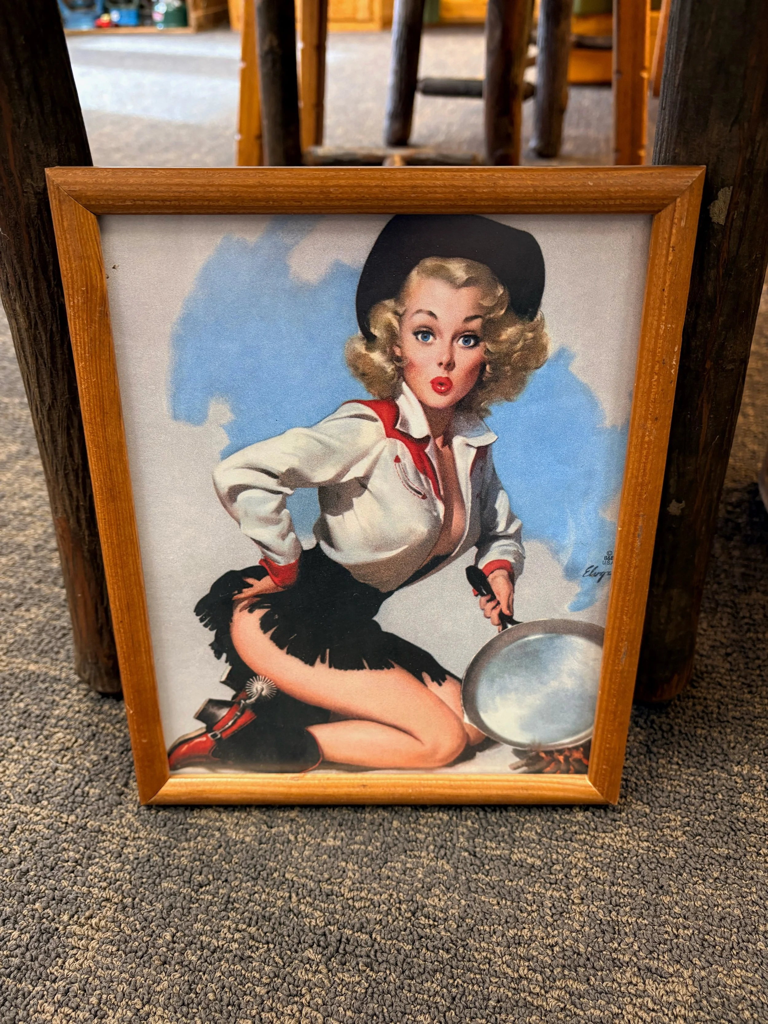 Elvgren Cooking Cowgirl Framed Art Print | 1950's Framed