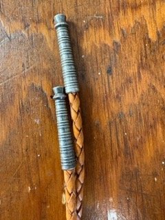 Tan Braided Leather with Silver and Turquoise Concho Bolo Tie