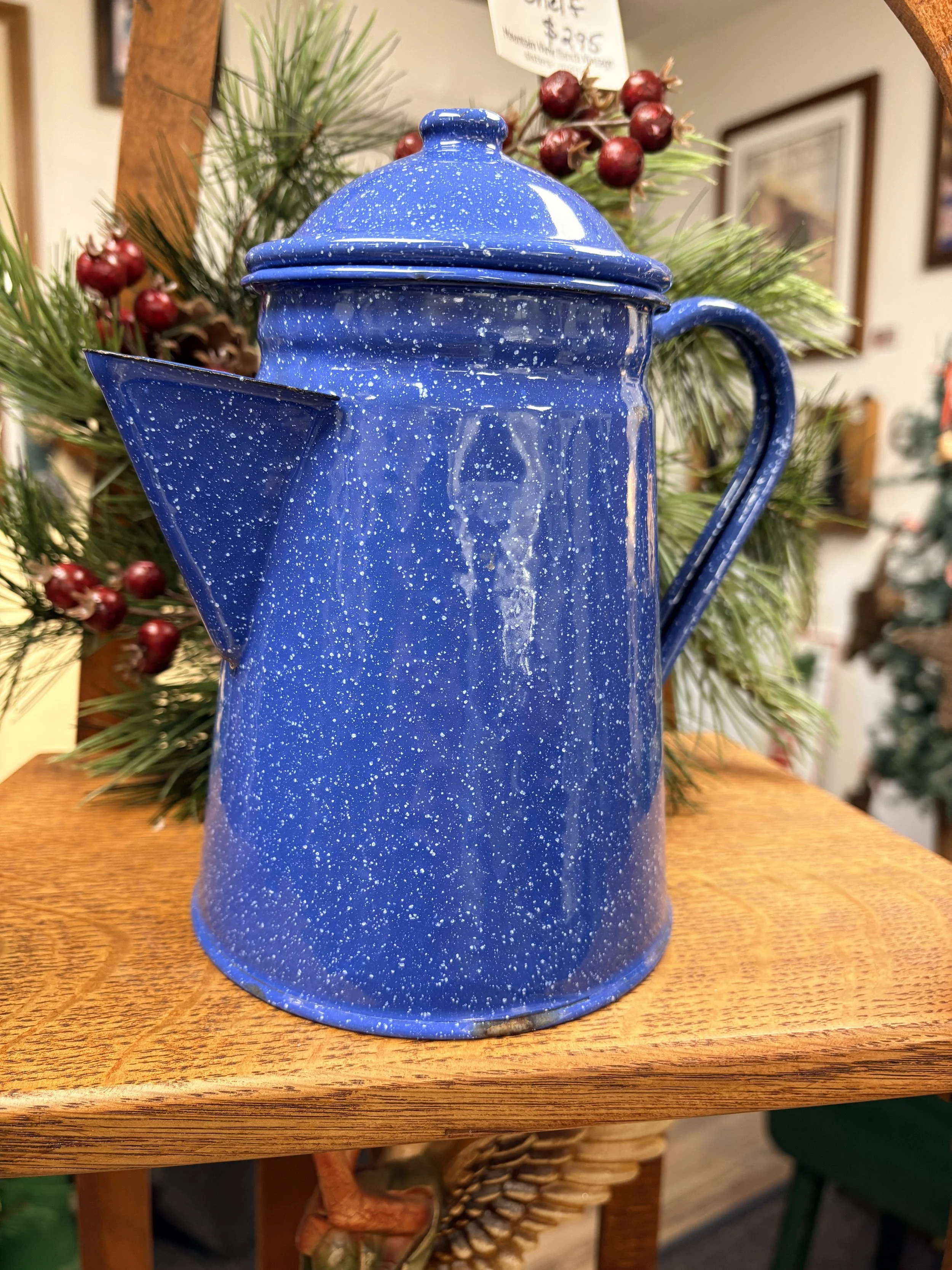 Vtg Blue Enamel Coffee Pot #2.jpg
