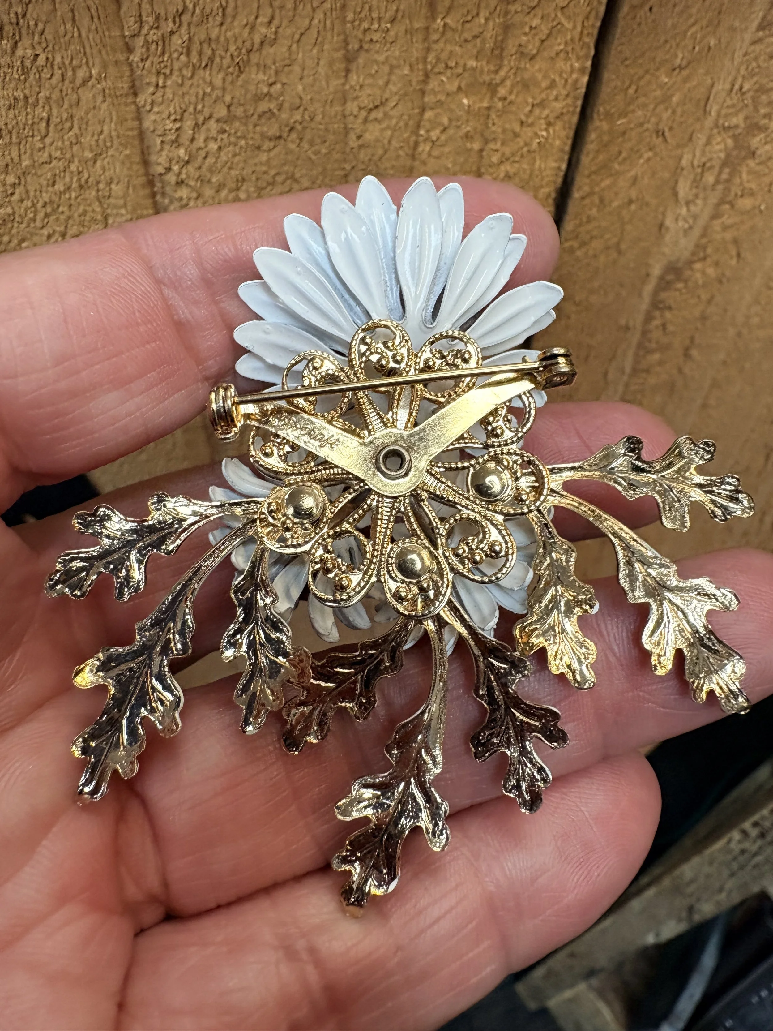 Vintage Corocraft White Enamel Floral Brooch #2