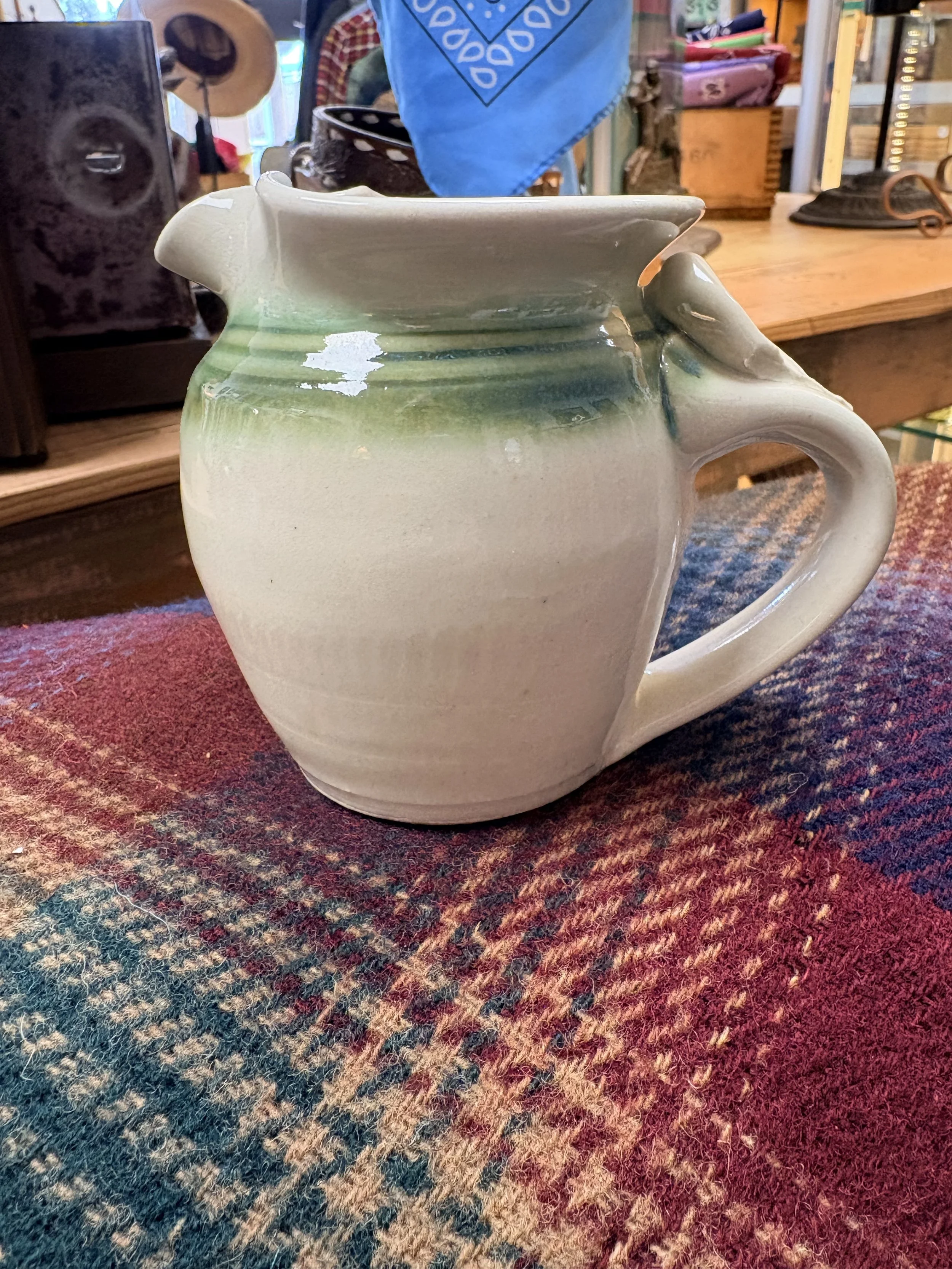 Rustic Green Stoneware Pitcher | Cream or Syrup