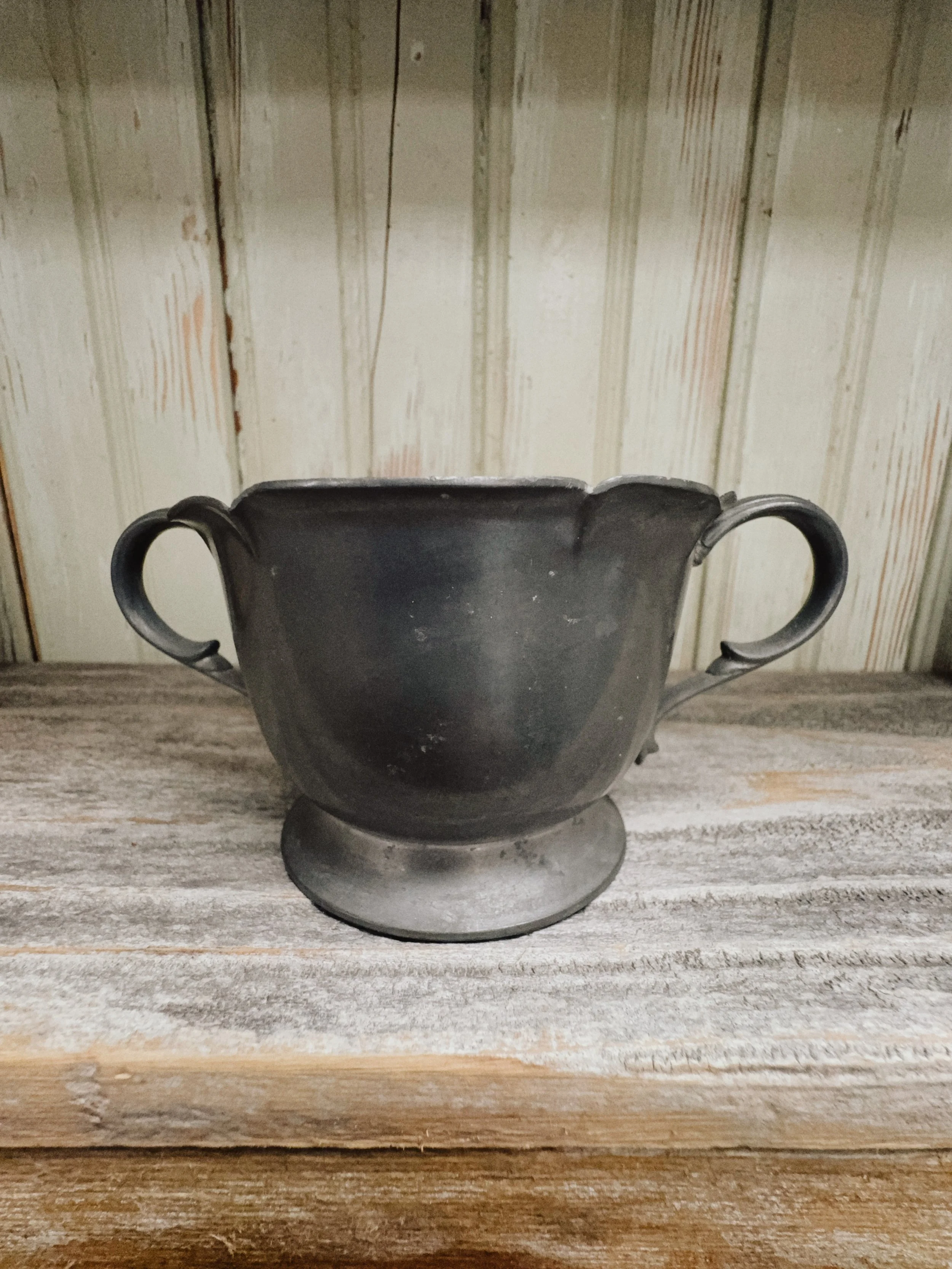 Vintage Pewter Post Road Scalloped Sugar Bowl