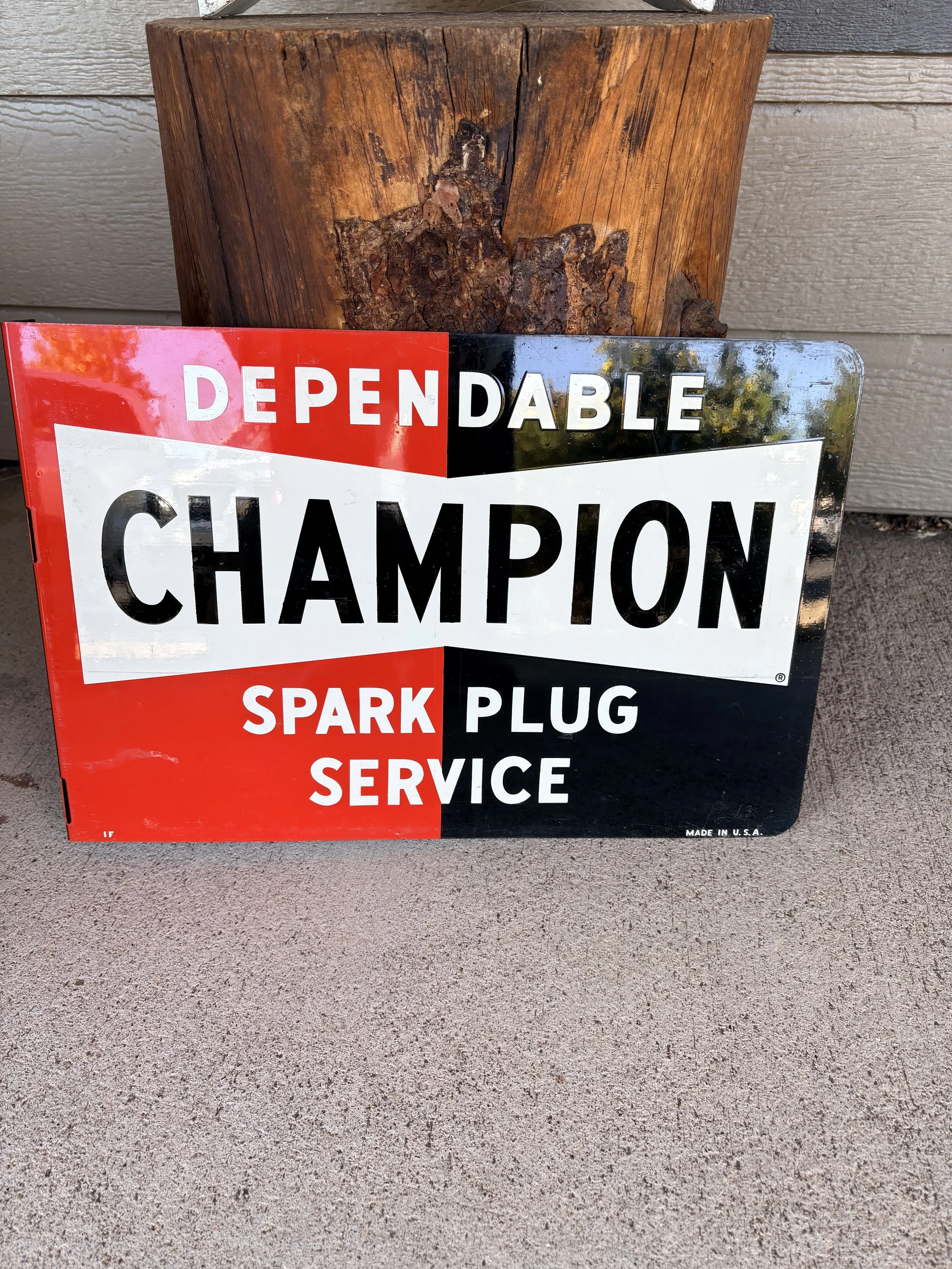 Vintage Dependable Champion Spark Plug Enamel Metal Sign