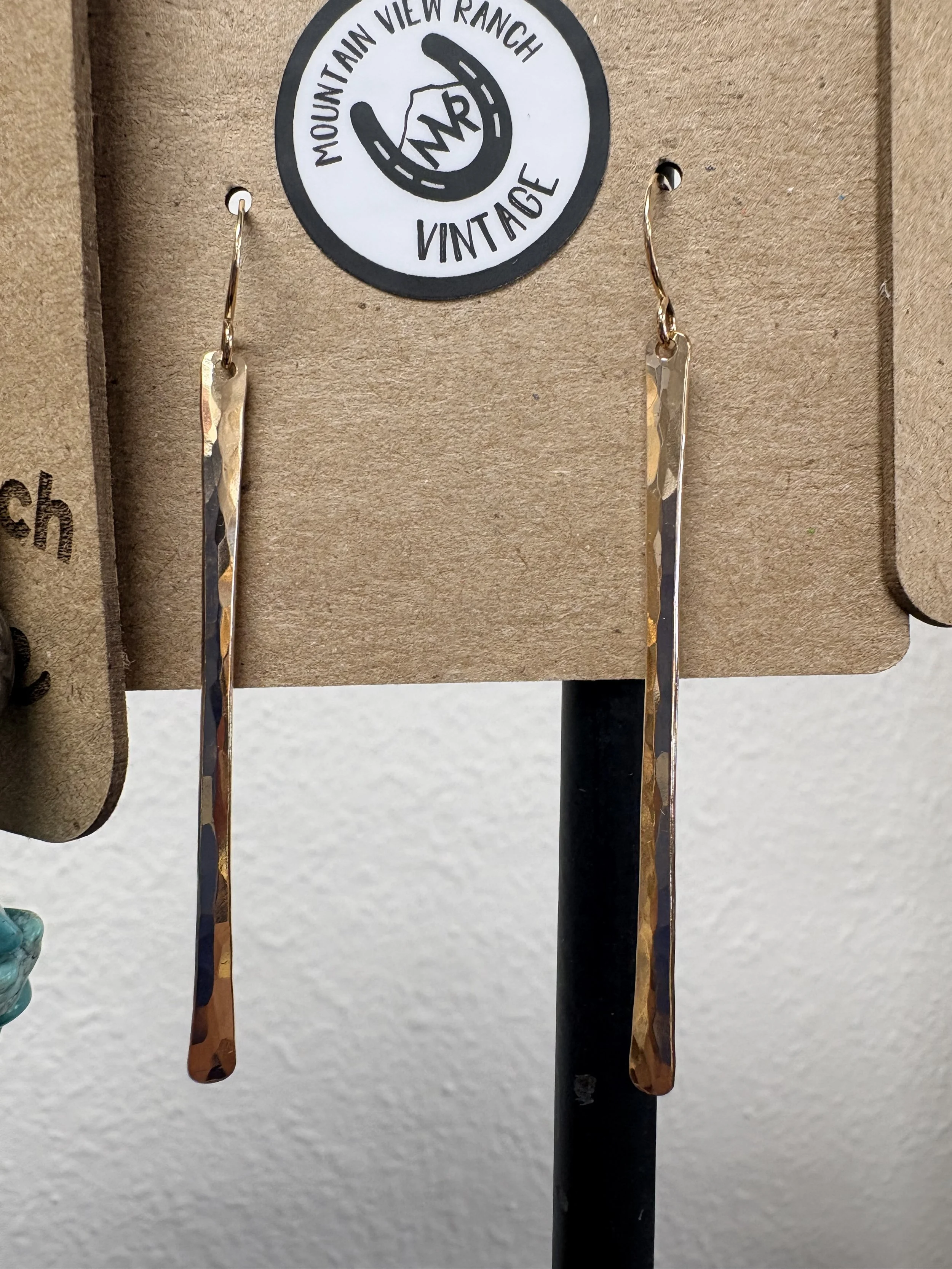 Hammered Long Gold Stick Dangle Earrings