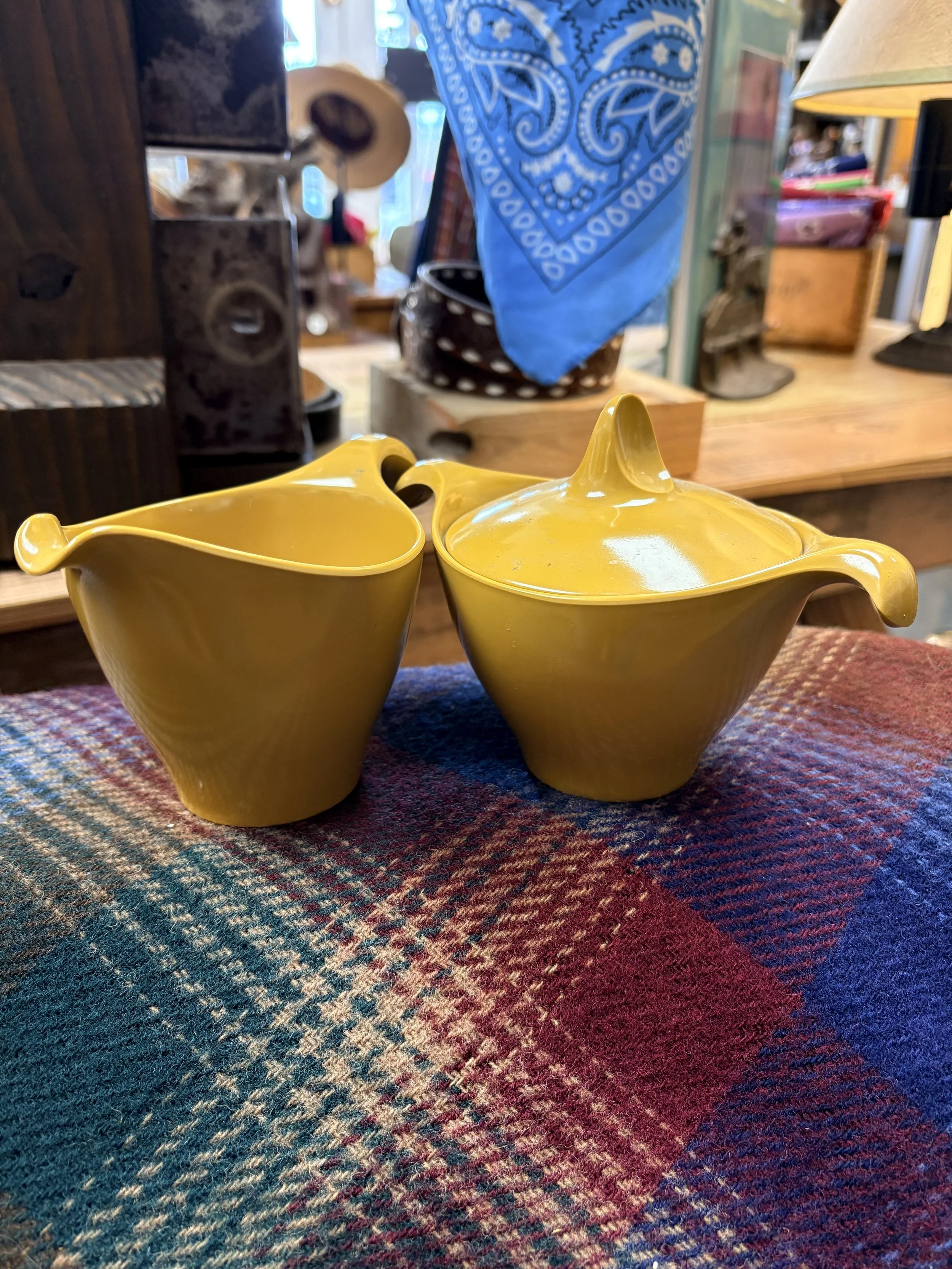 Mid-Century Modern Mustard Melamine Cream & Sugar Set