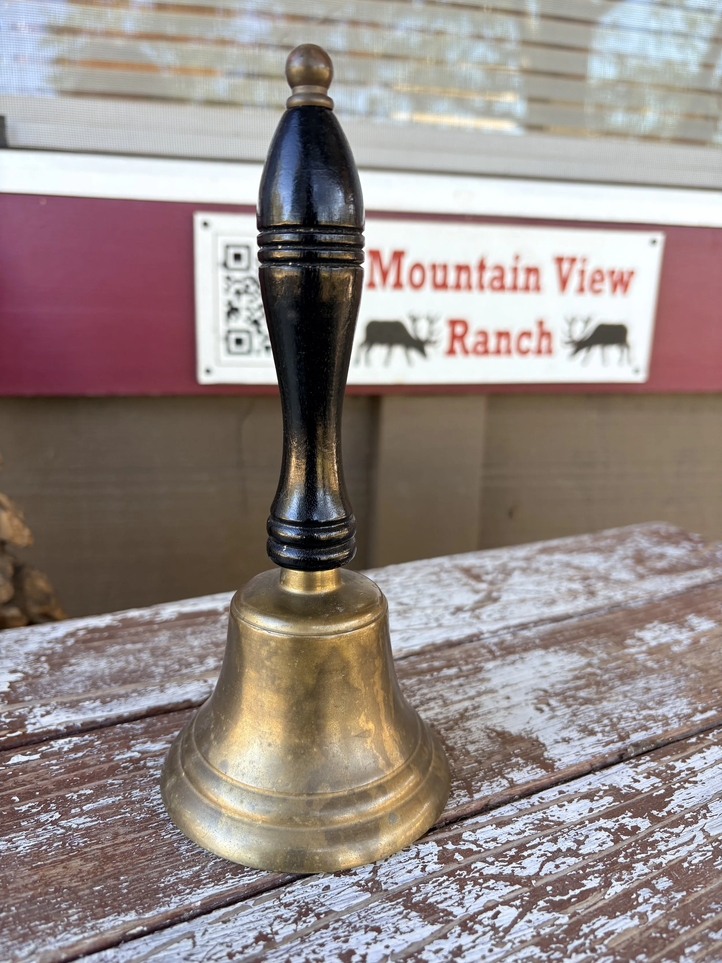 Vintage Brass Hand Bell with Black Wooden Handle