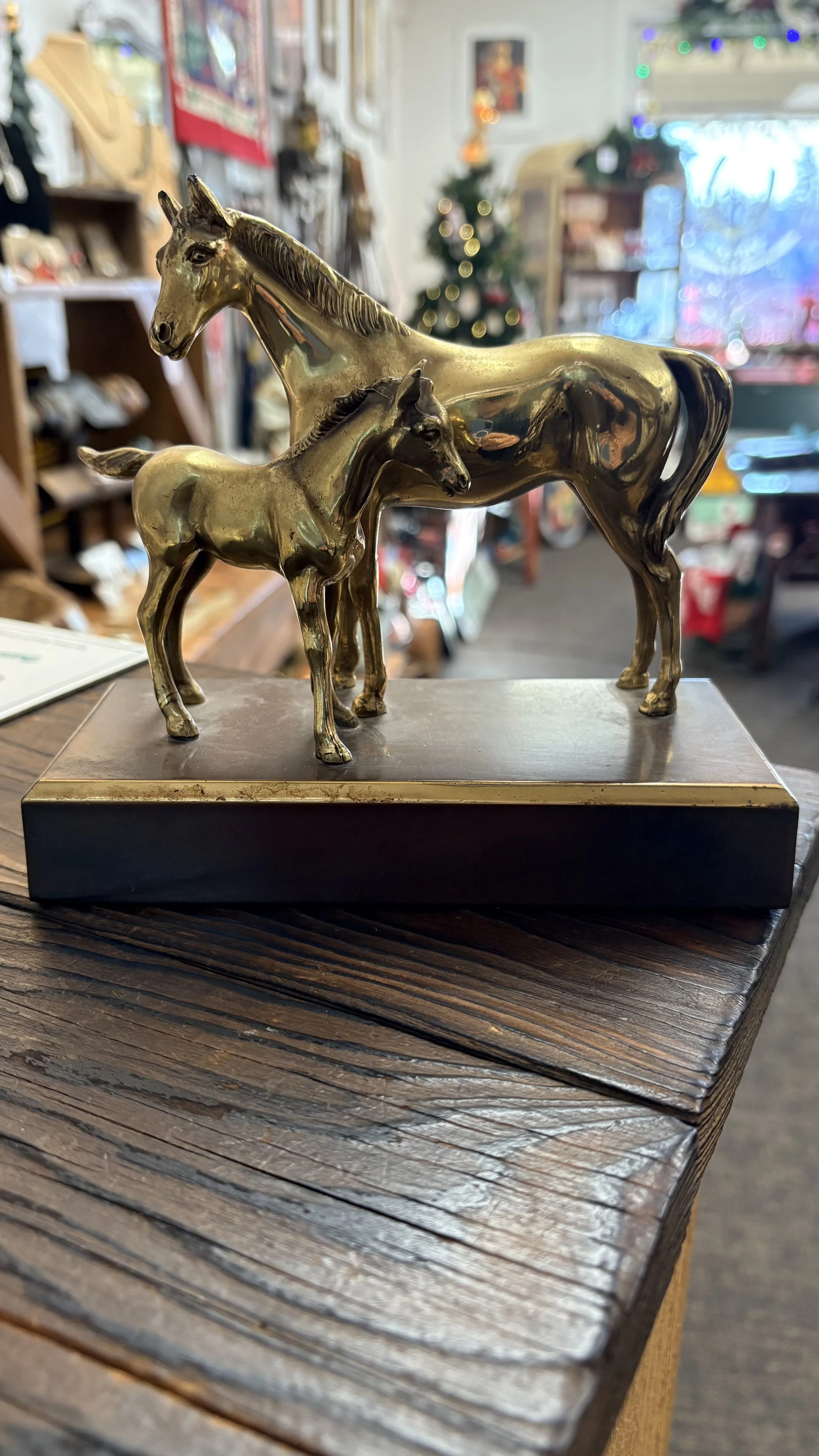Vintage Brass Mare & Colt Horse Foal Metal Statue | Great Condition | Home Decor