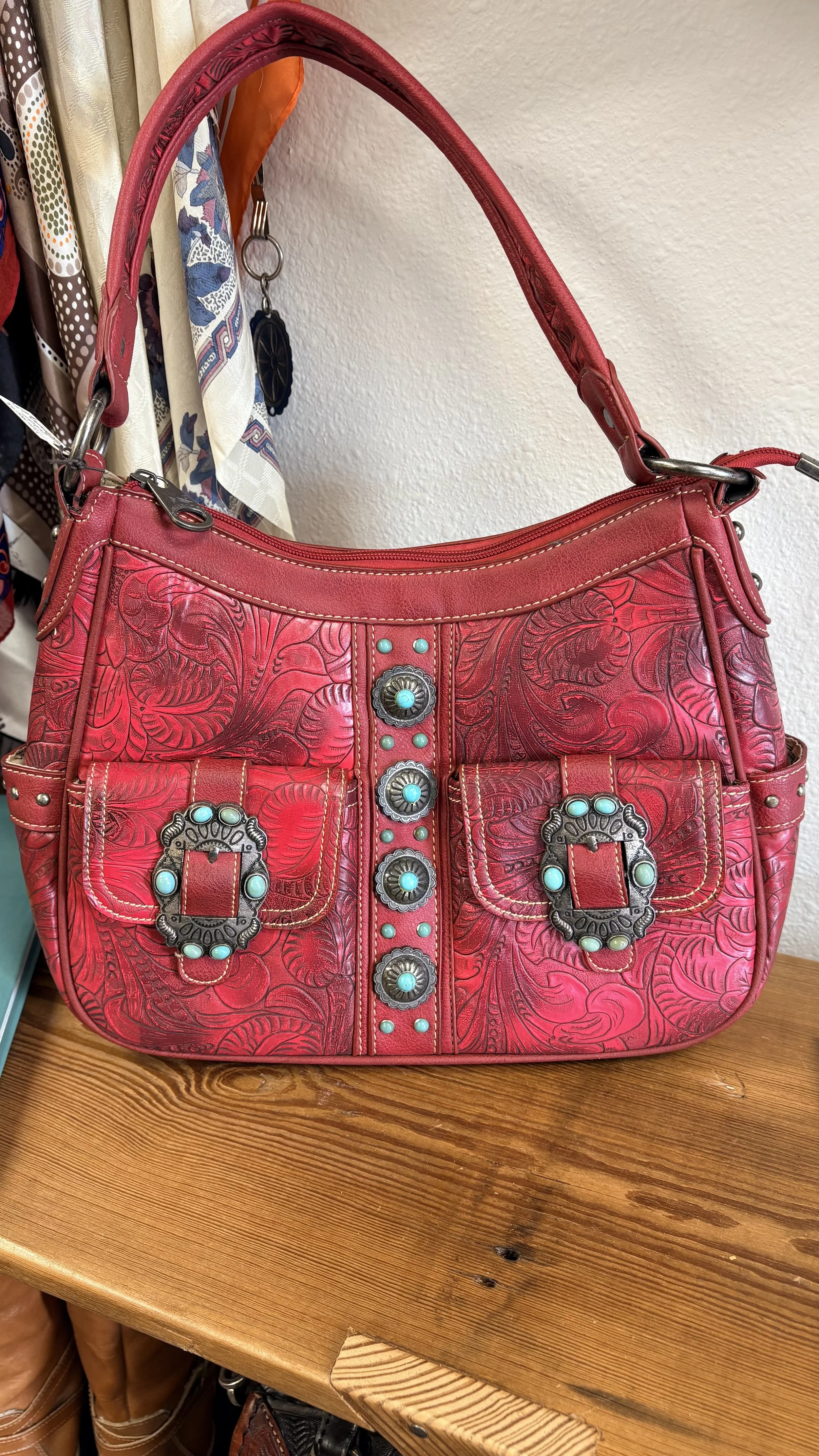 Montana West Red Concho Studded Shoulder Bag