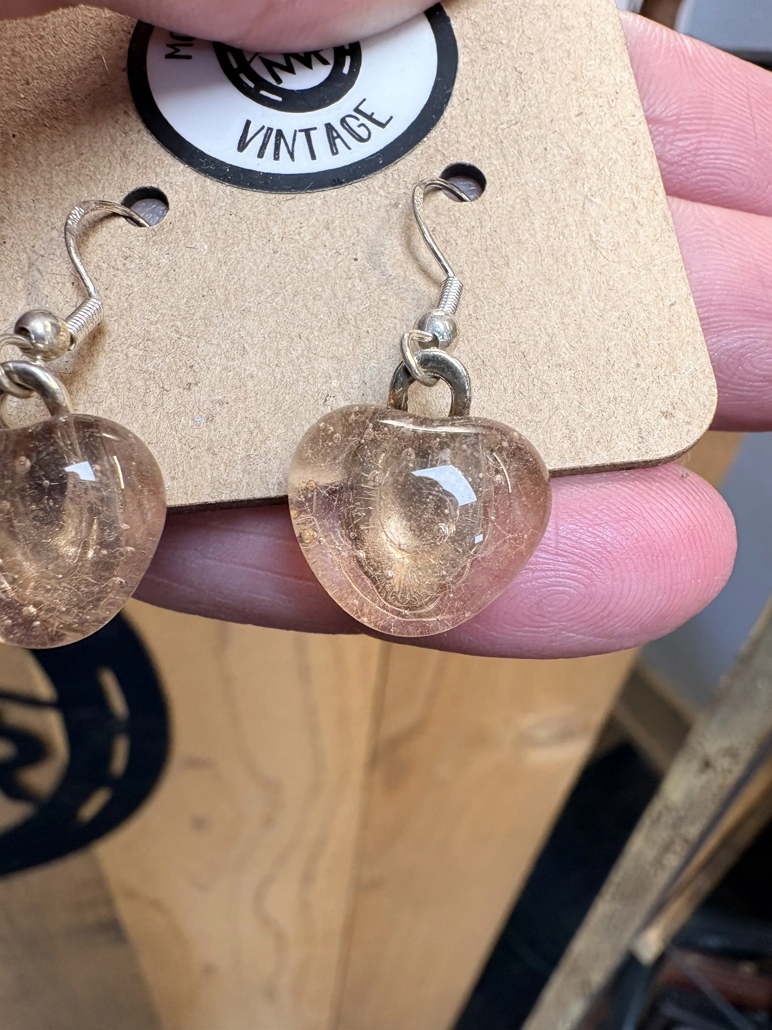 Pink Glass Heart Earrings #2