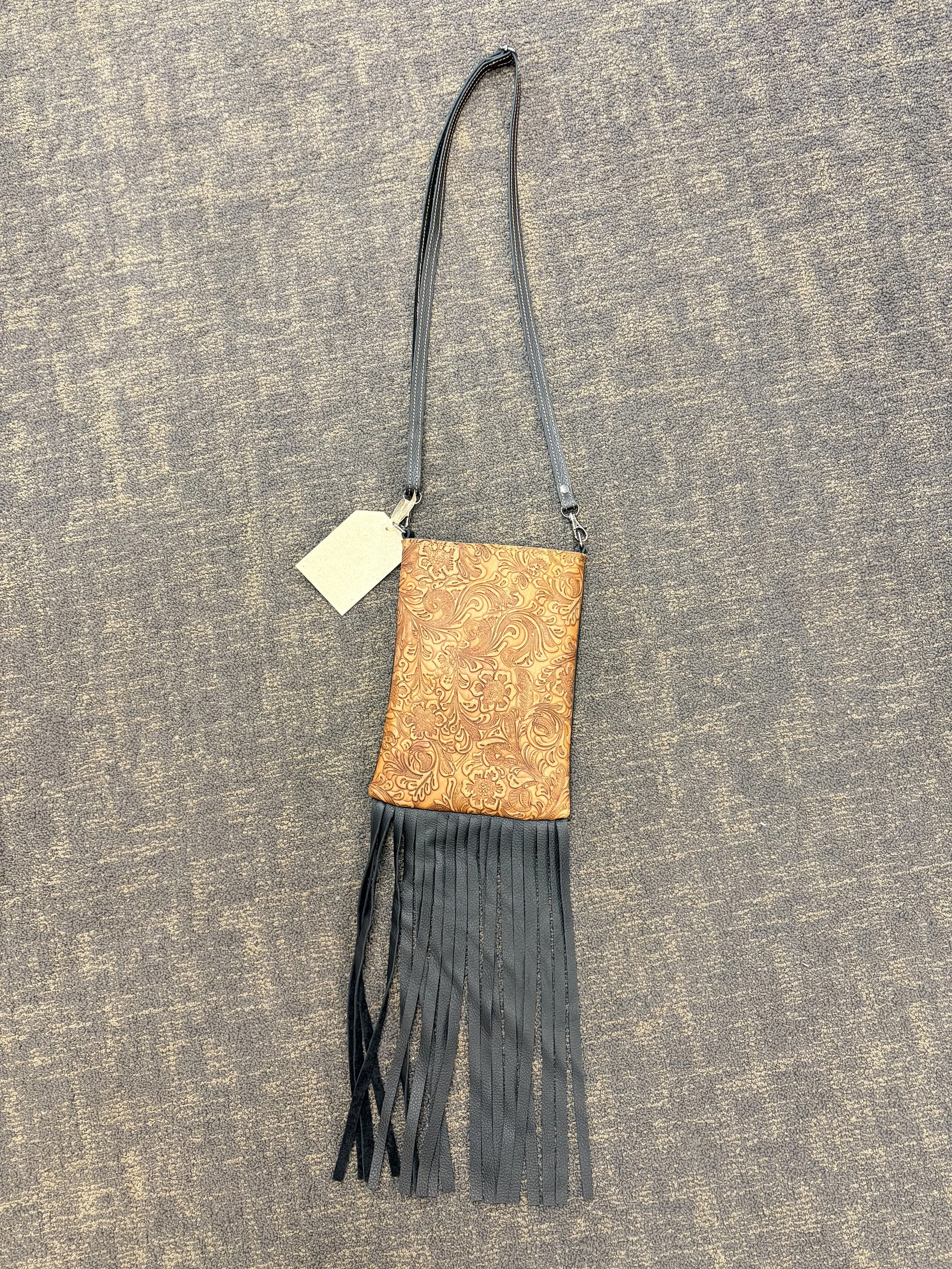 Giddy Up Cross Body Leather Purse | Brown Leather w/Fringe