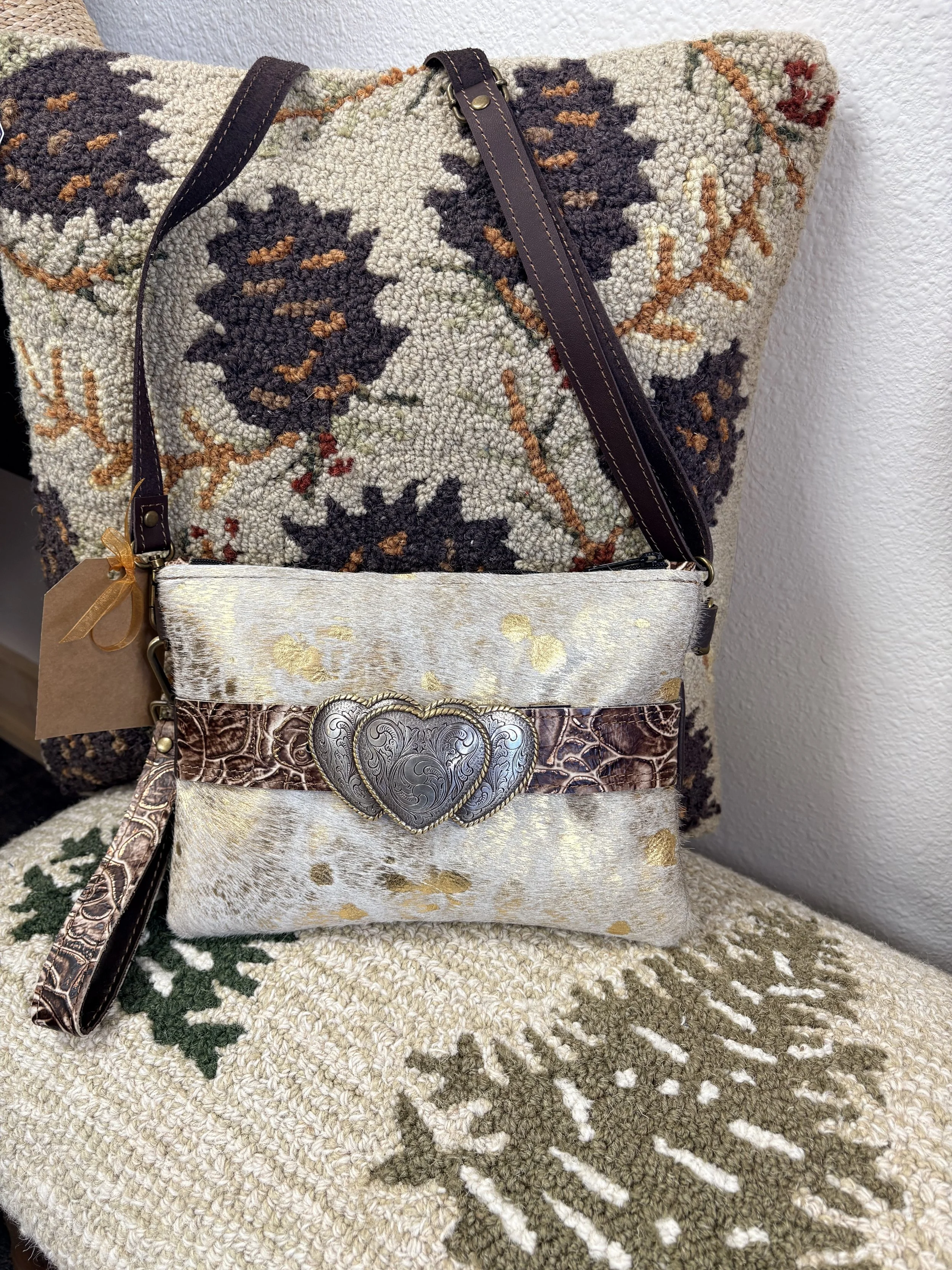 Gold Leather with Sunflower Buckle Purse