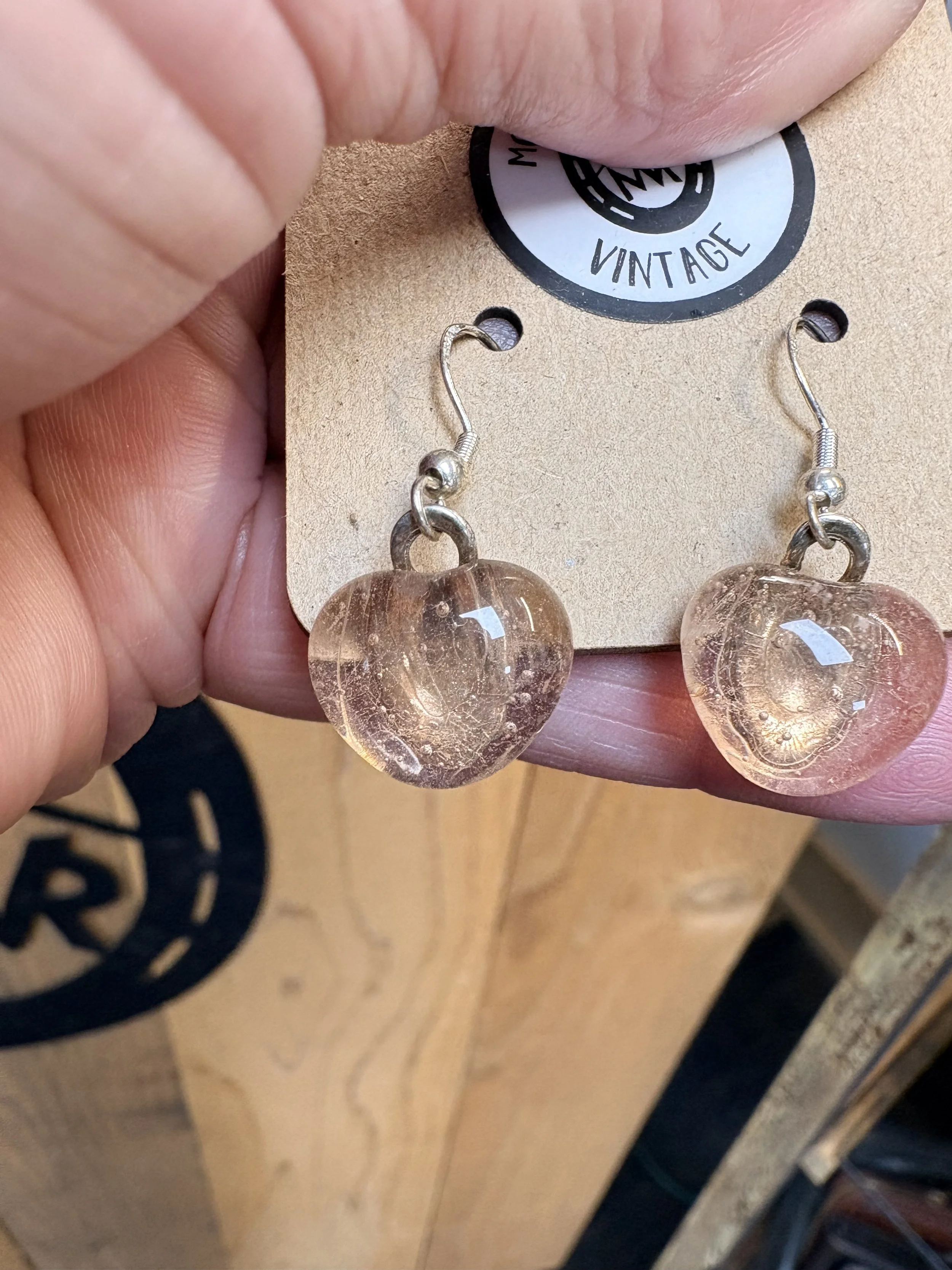 Pink Glass Heart Earrings #3