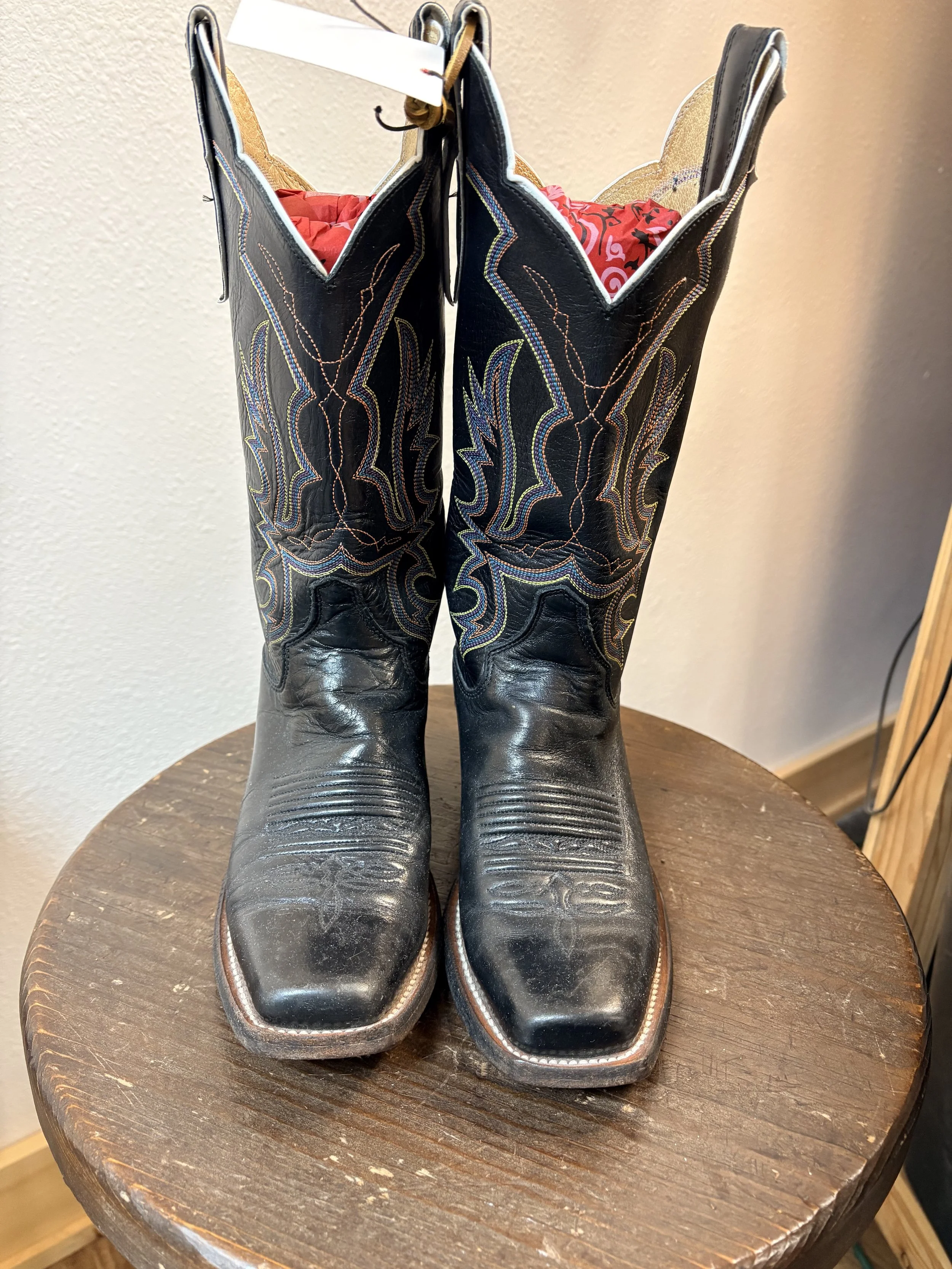 Justin Black Leather Ladies Cowgirl Boots | Size 5 1/2