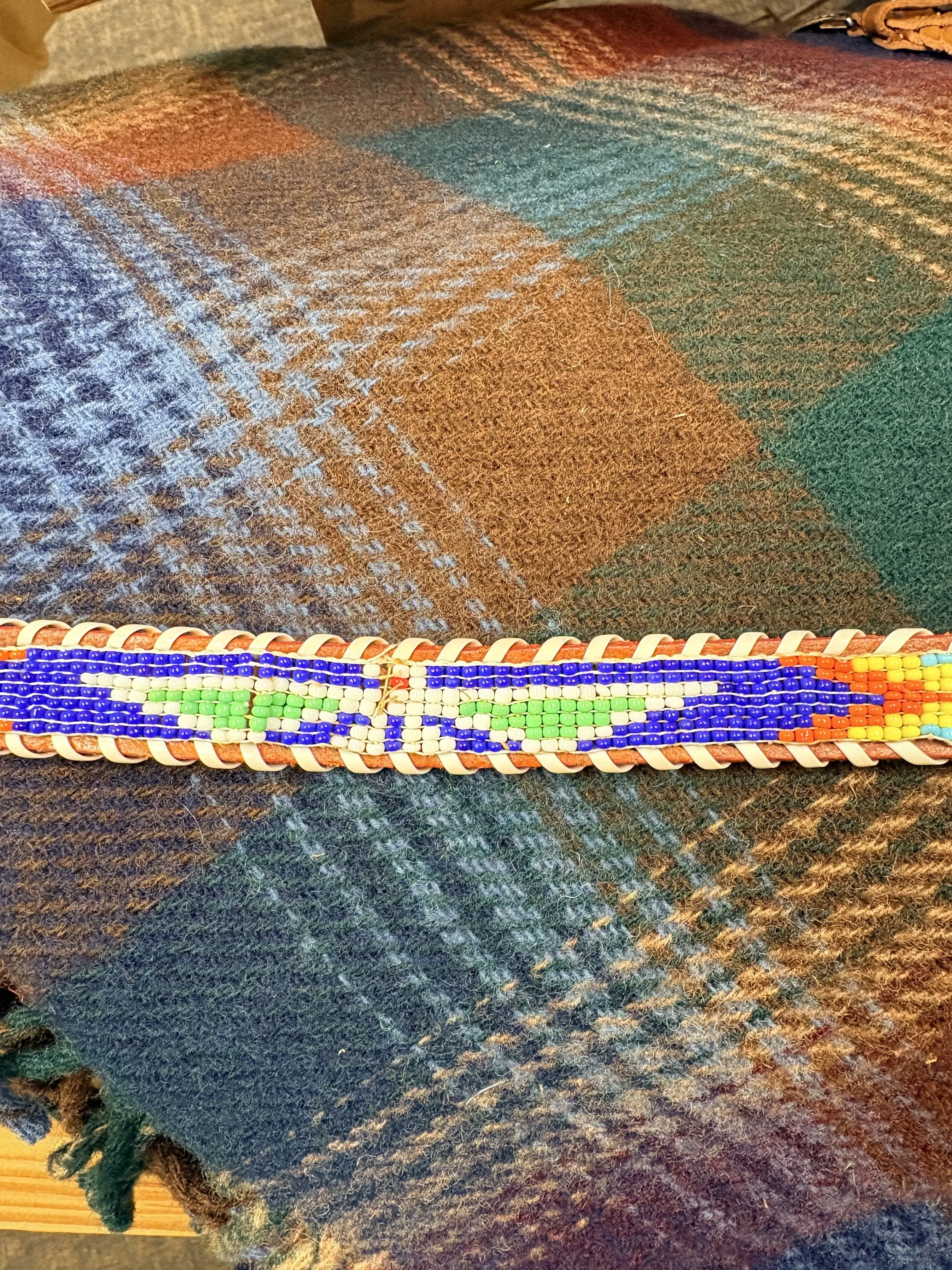 Vintage Handmade Beaded Leather Belt | Size 30