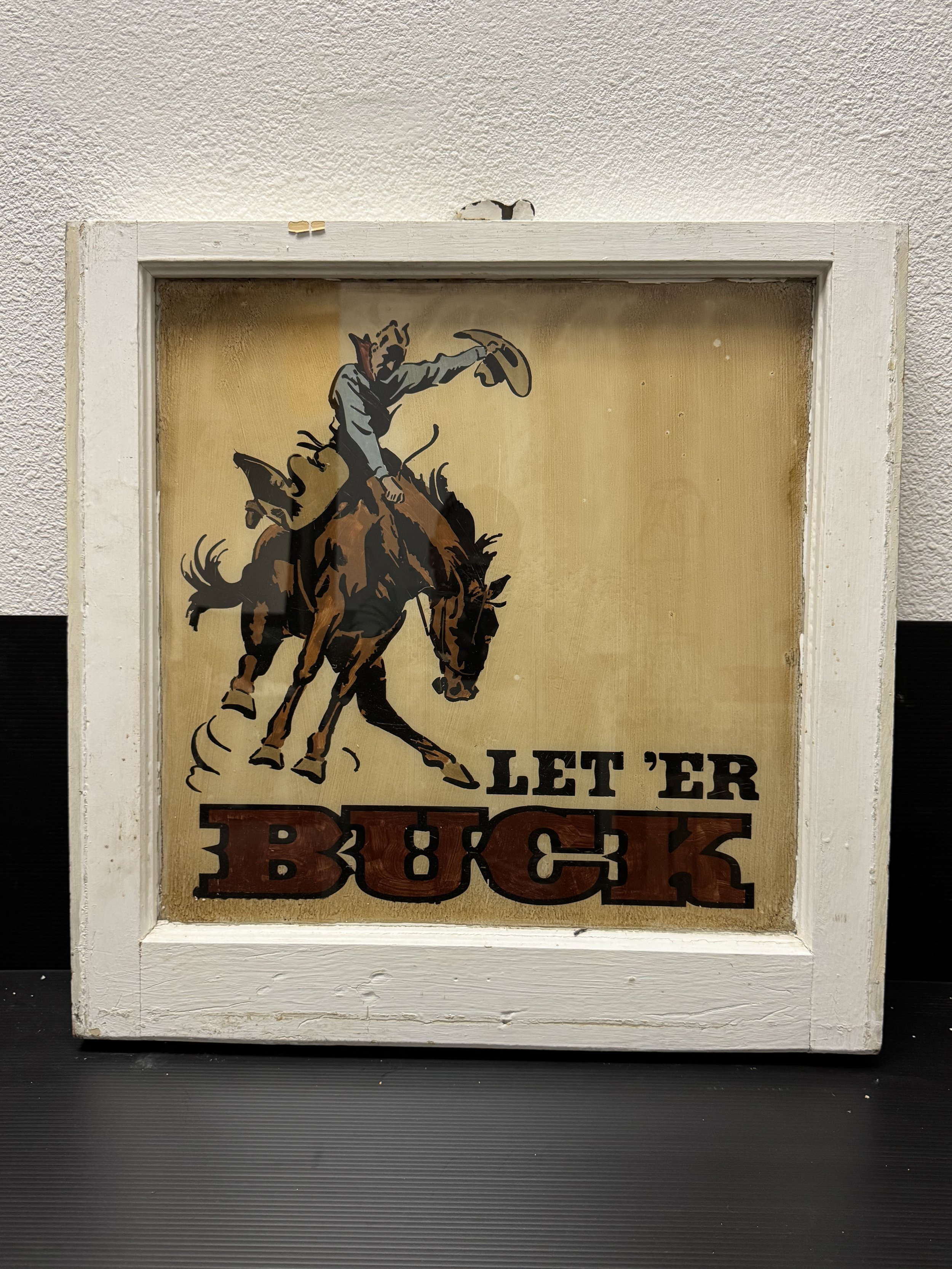 Let 'er Buck Vintage Cowboy Window Art | Cowboy Wall Art