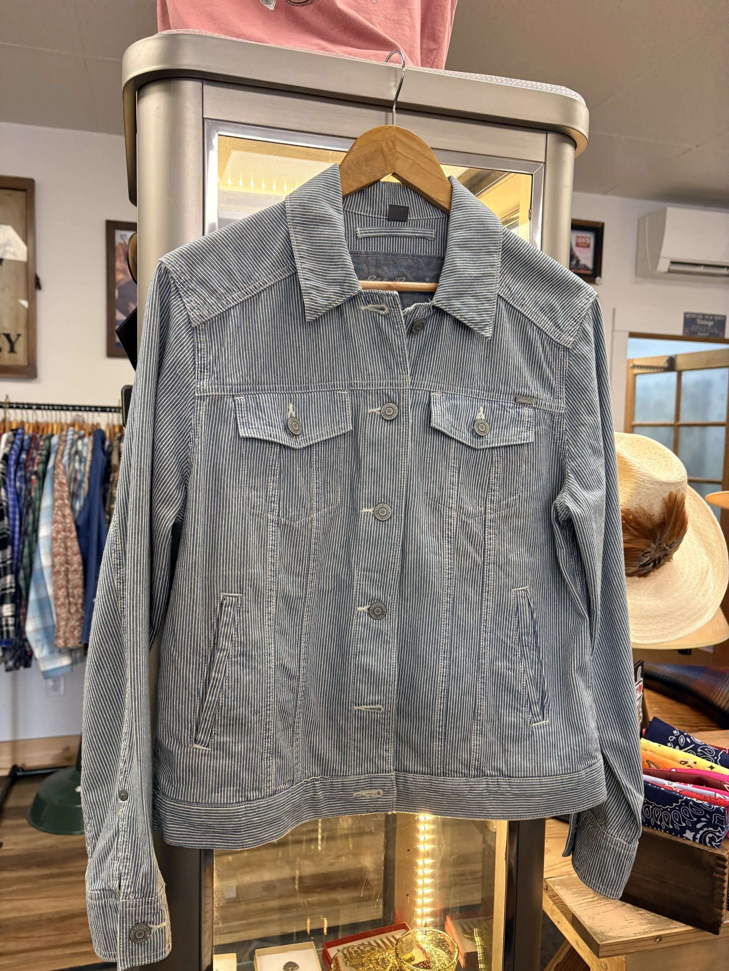 Eddie Bauer Pin Stripe Trucker Jacket | Denim Size M