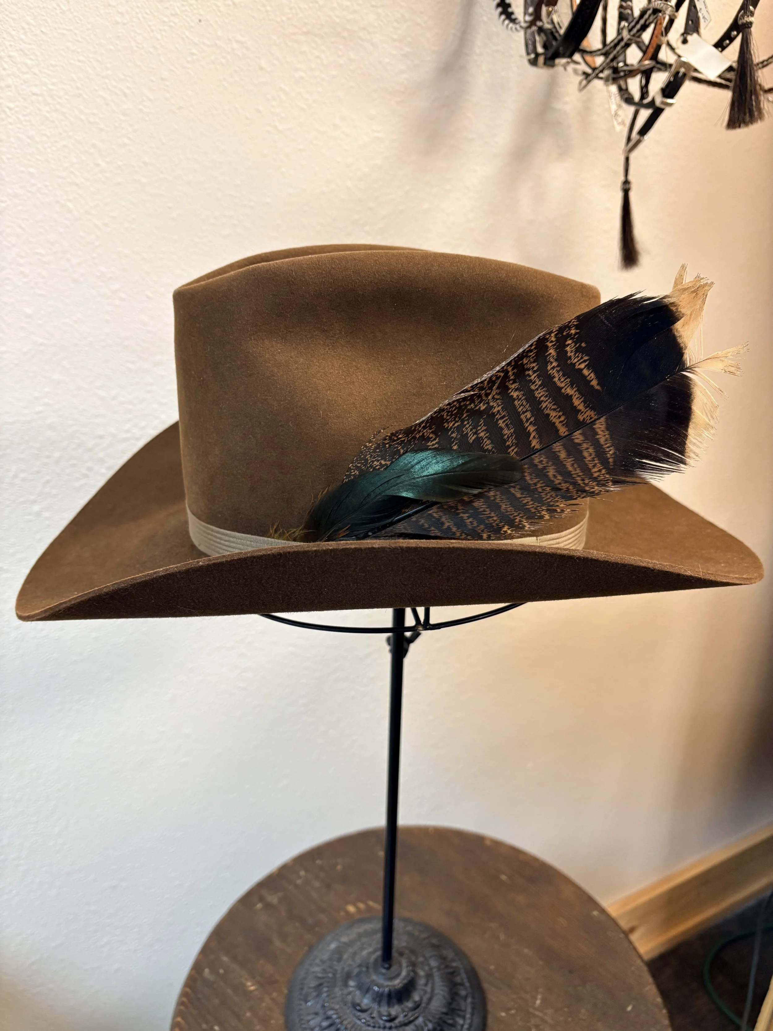 Vintage Brown Resistol Hat with Turkey Feathers | Size 7