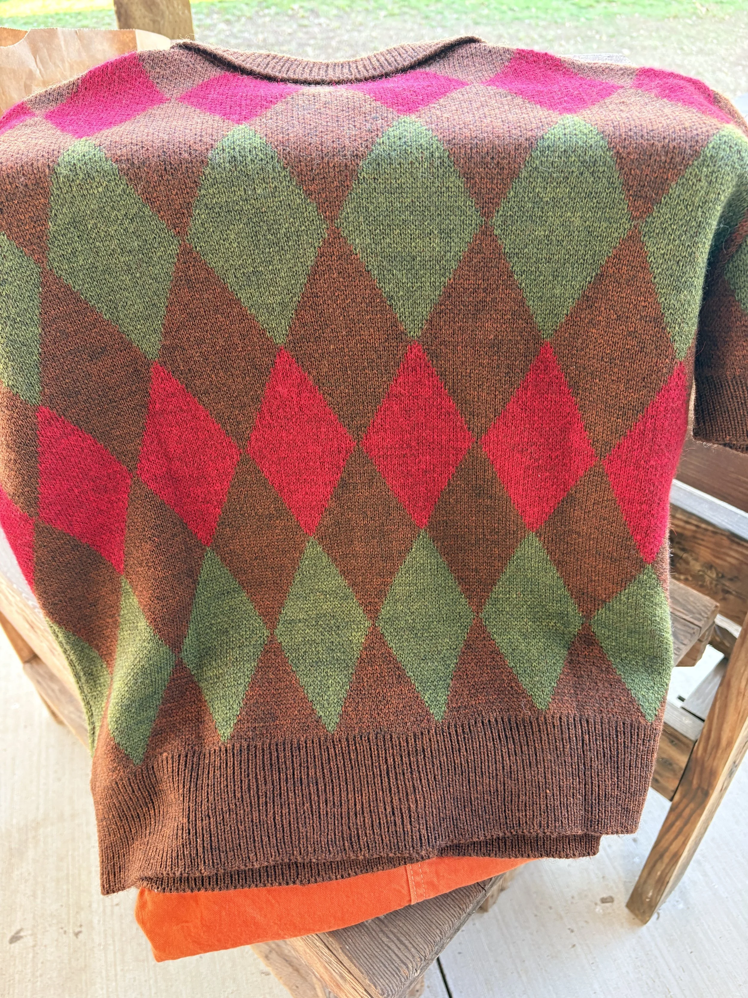Zara Argyle Knit Polo Sweater
