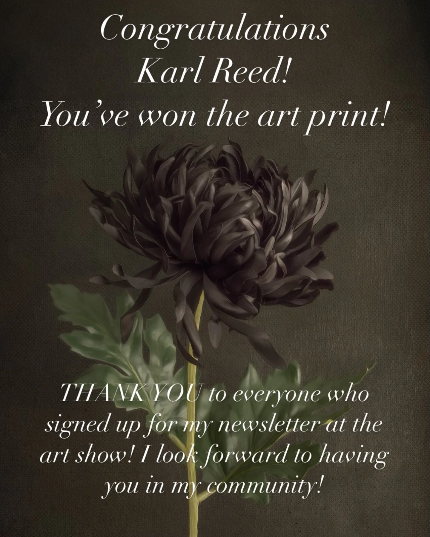 A ROUND OF APPLAUSE PLEASE!!
Congrats Karl! 
THANK YOU to everyone who signed up for my newsletter at the art show! I look forward to having you in my community!

#beyondblooms #trendaroch #floralportraits #coloradowomenphotographers #womensphotograp