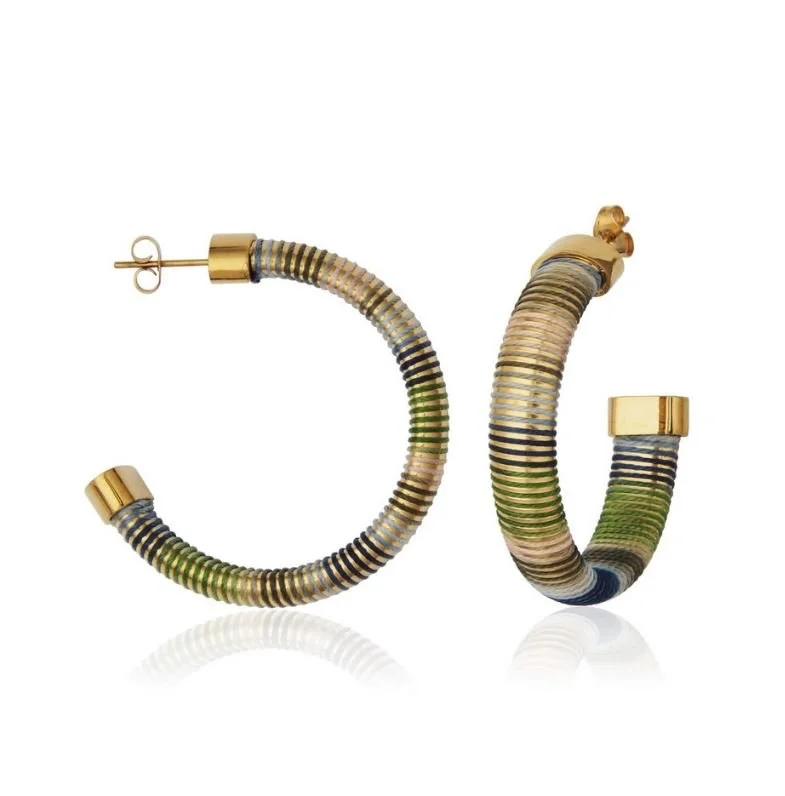 Green Cord Wire Hoop Earrings