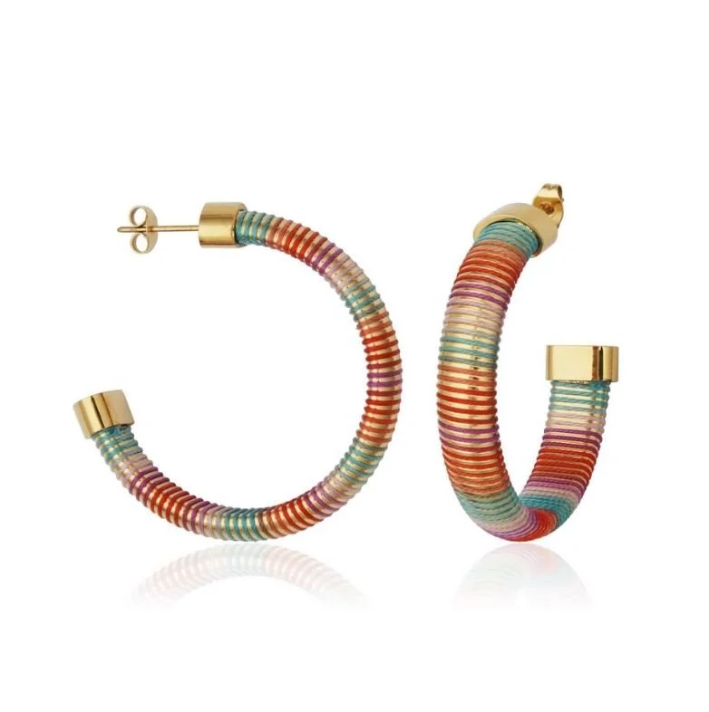 Red Cord Wire Hoop Earrings