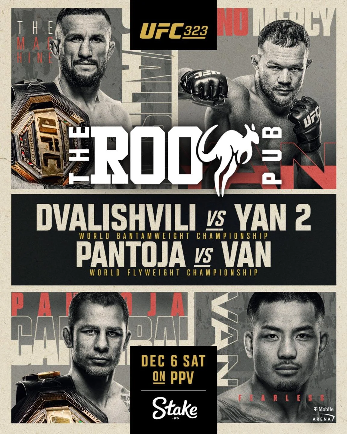 🔥 Fight Night This Saturday at The Roo Pub! 🔥
UFC 323 is coming in hot &mdash; Dvalishvili vs Yan 2 and Pantoja vs Van are throwing down, and we&rsquo;re showing every second on our big screens!

Grab your crew, claim your spot, and enjoy ice-cold 