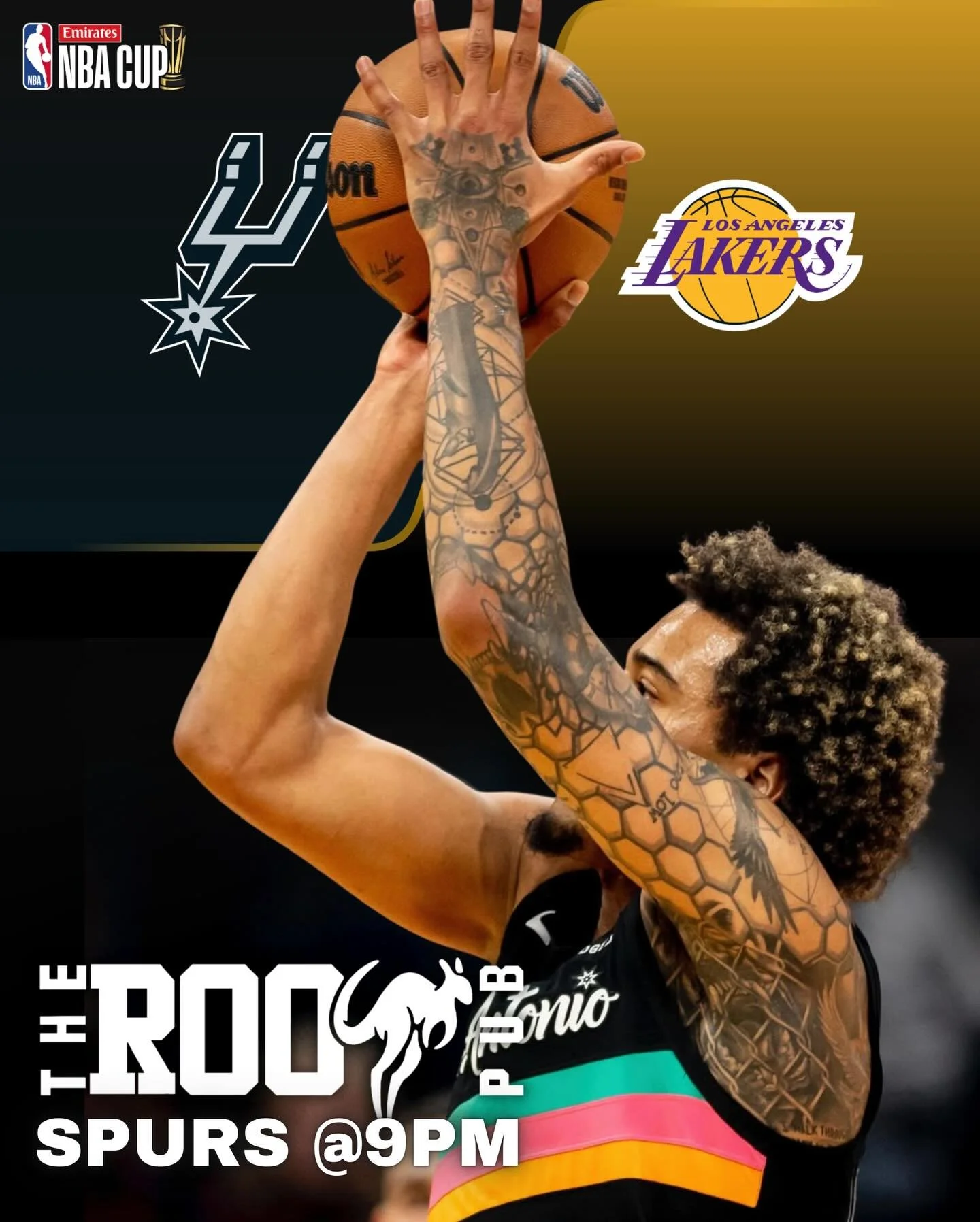 🏀 NBA CUP QUARTERFINALS TONIGHT at The Roo Pub!
Your Spurs home base is ready for all the action &mdash; cold drinks, good vibes, and the best fans in the city.

👉 Spurs vs. Lakers at 9PM
Bring the energy, bring the noise, and cheer on the Silver &