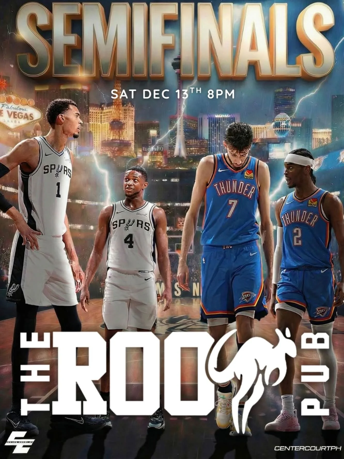 TONIGHT = SPURS NIGHT. 🏀✨🔥

⚡️ SPURS vs THUNDER ⚡️
🕗 8PM Tip-Off
📍 THE ROO PUB

This is THE place to be for all Spurs fans &mdash; big screens, loud cheers, cold drinks, and nonstop energy.
Your official Spurs Watch Party Destination for every ga