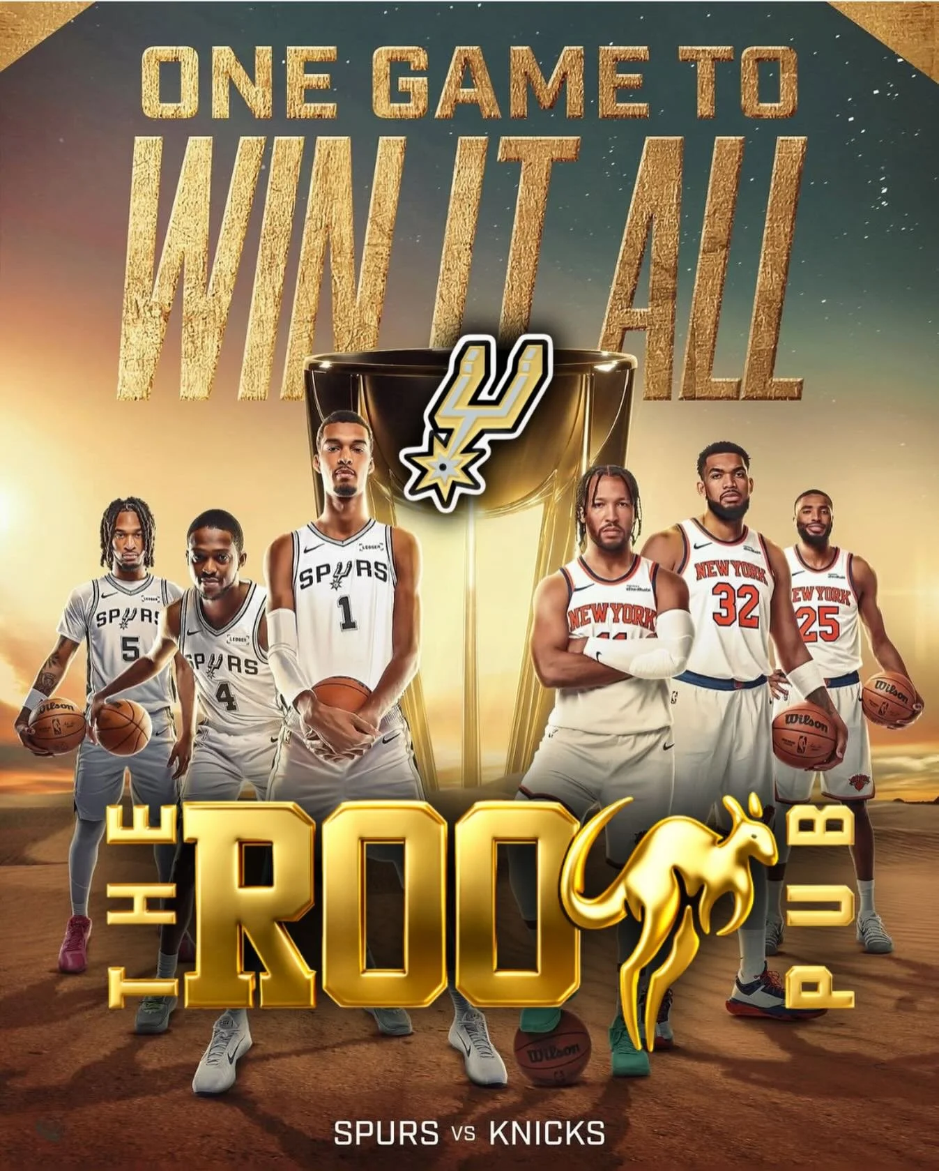 🏆 ONE GAME TO WIN IT ALL 🏆

Finals tonight at Spurs HQ &ndash; The Roo Pub 🖤🤍
📅 Dec 16 | ⏰ 7:30 PM

The energy will be high, the drinks will be flowing, and the Spurs faithful will be loud.
Let&rsquo;s bring it home. 
GO SPURS GO

#GoSpursGo #Sp