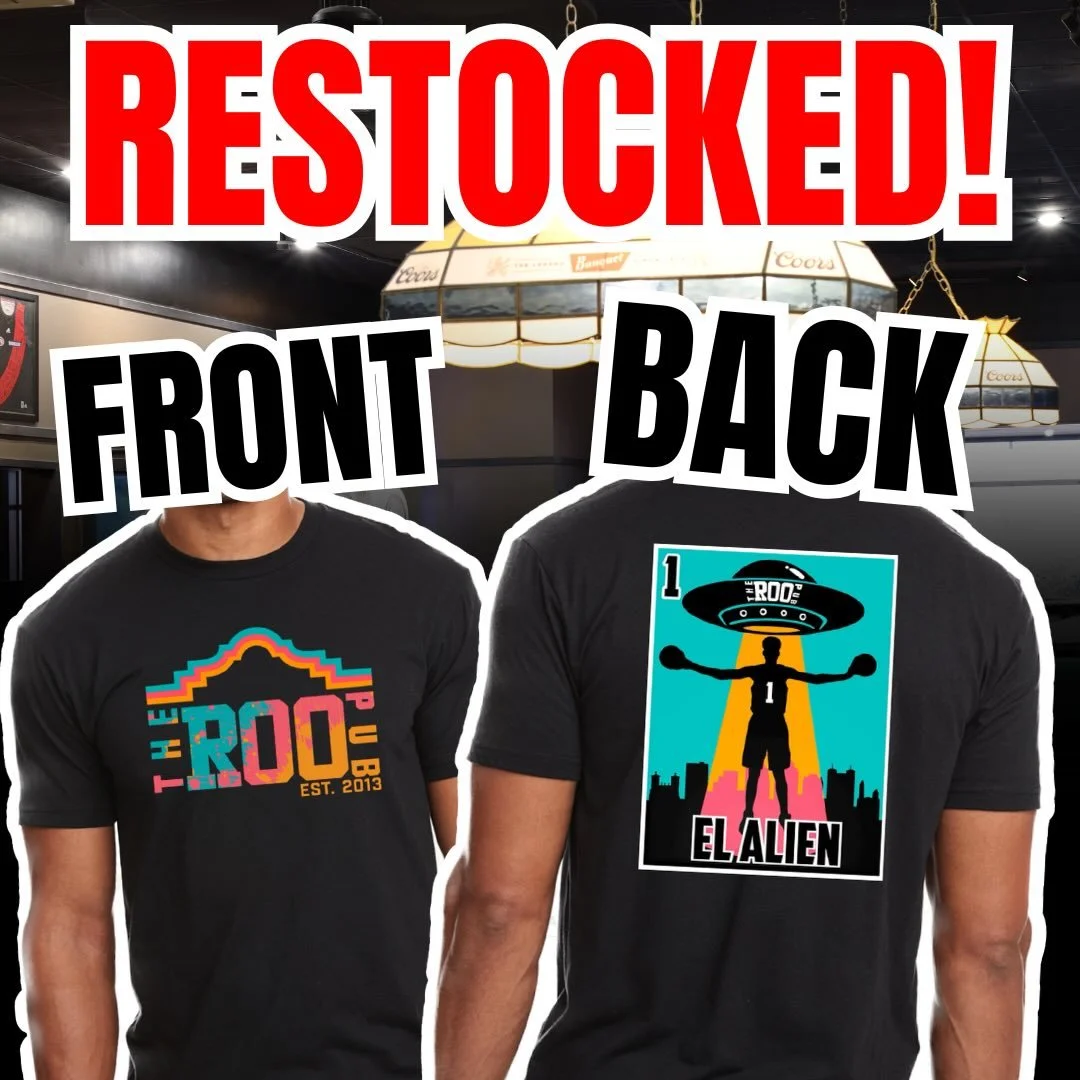 Restocked! Come get one of our El Alien shirts for game 5! 
#TheRooPub #GoSpursGo