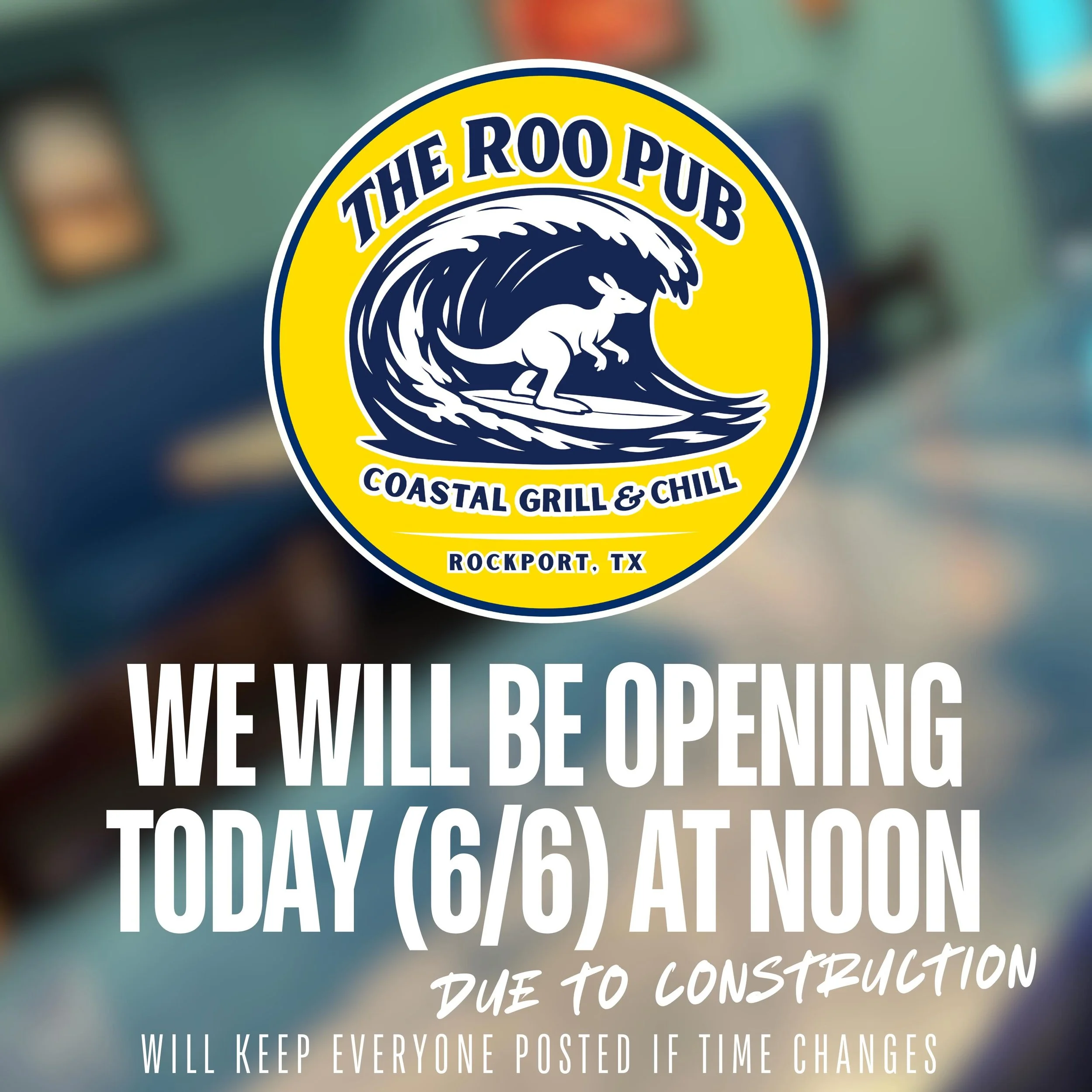 opening at noon today
Due to construction
Will keep everyone posted if time changes