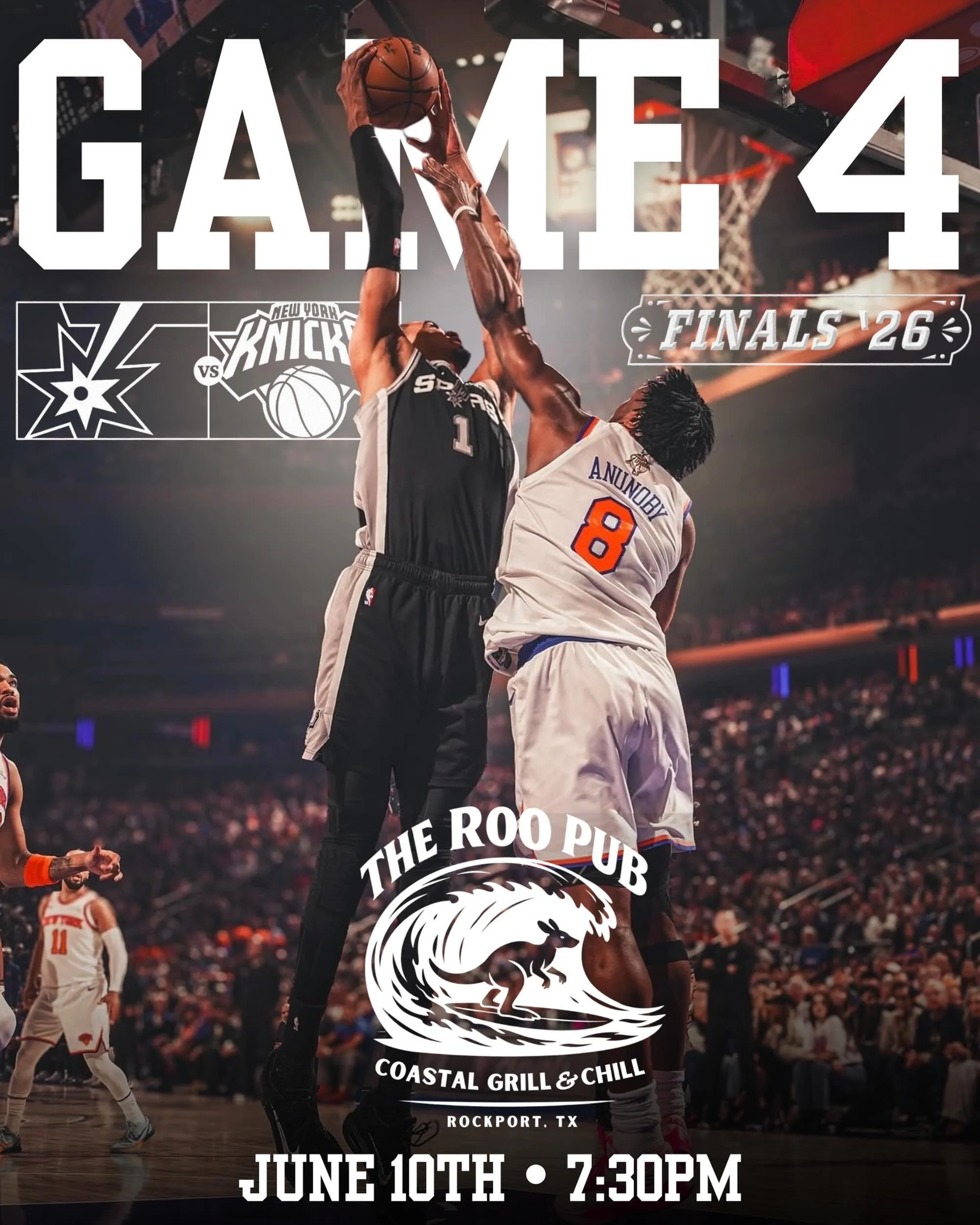 🏀 GAME 4 TONIGHT AT THE ROO PUB ROCKPORT! 🏀

The Finals are on tonight and we&rsquo;ll have every minute of the action on the TVs!

🍺 Cold drinks flowing
🌊 Coastal vibes
📺 Every play live
⏰ Tip-off at 7:30 PM

Come hang out with your favorite cr