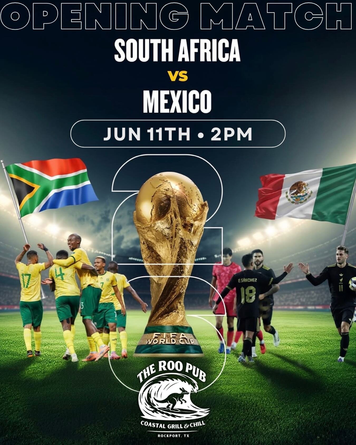 ⚽️ WORLD CUP MATCH DAY! ⚽️

The FIFA World Cup 2026 kicks off TODAY, and The Roo Pub Coastal Grill &amp; Chill is your home for all the action! 🇲🇽🇿🇦

Join us at 2PM as Mexico takes on South Africa in the Opening Match. Grab an ice-cold drink, enj